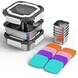 ENCYS Set of 2 Stainless Steel Conntainers with Lids 5 Pack,Large Stainless Steel Container(1.5qt) and Set of 4 Snack Containers,Convenient to Carry,Suitable for Picnics and Travel