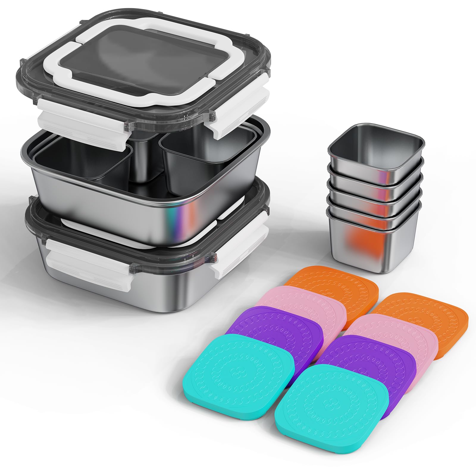 Photo 1 of ENCYS Set of 2 Stainless Steel Conntainers with Lids 5 Pack,Large Stainless Steel Container(1.5qt) and Set of 4 Snack Containers,Convenient to Carry,Suitable for Picnics and Travel