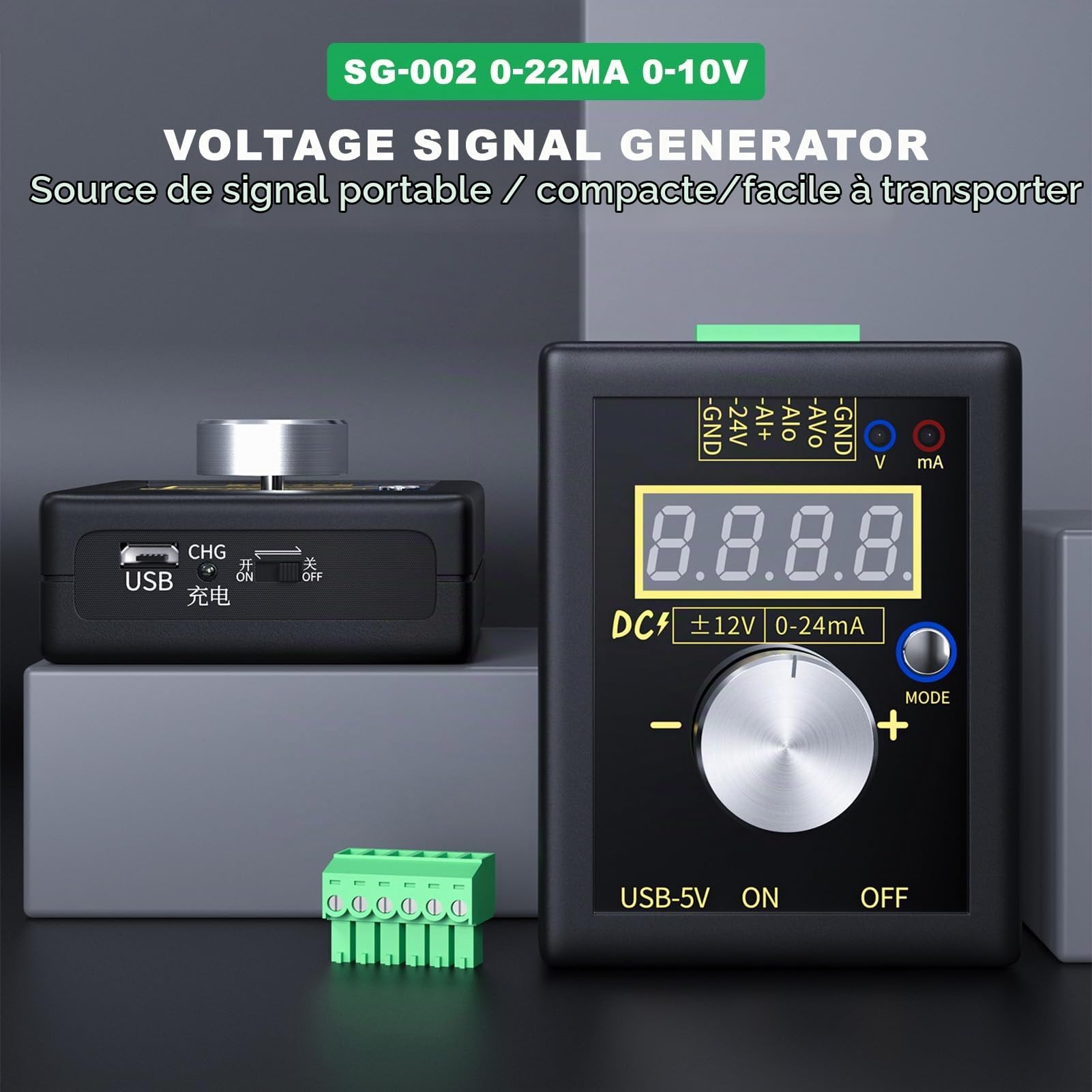 DEWIN Générateur de Signal, Générateur de Signal de Tension Analogique Portatif de Haute Précision SG-002 Transmetteur de Courant 0-22mA 0-10V