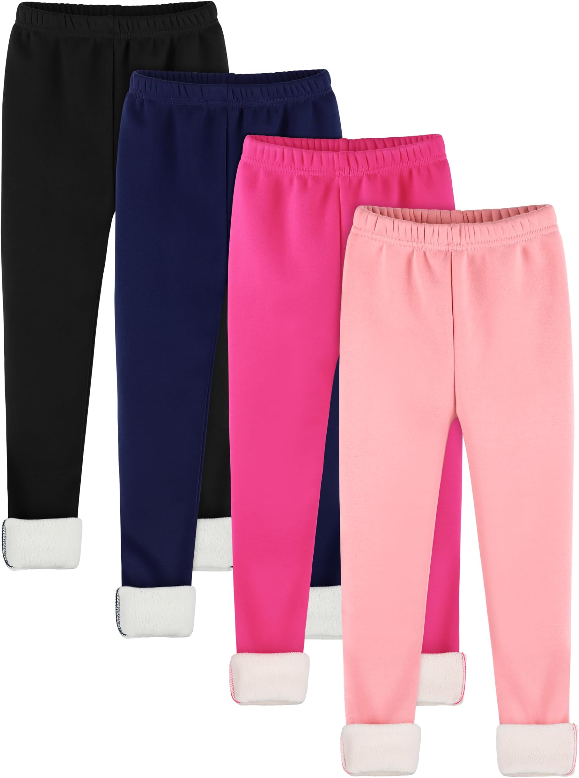 Resinta 4 Pack Girls Winter Cotton Fleece Lined Leggings Warm Thick Stretchy Tights Thermal Full Length Pants for Kids