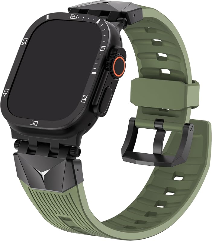 Fullmosa Bandas compatibles con Apple Watch 49 mm Ultra3/Ultra2/Ultra, correa iWatch de TPU resistente con protector de pantalla para hombres, verde militar y negro