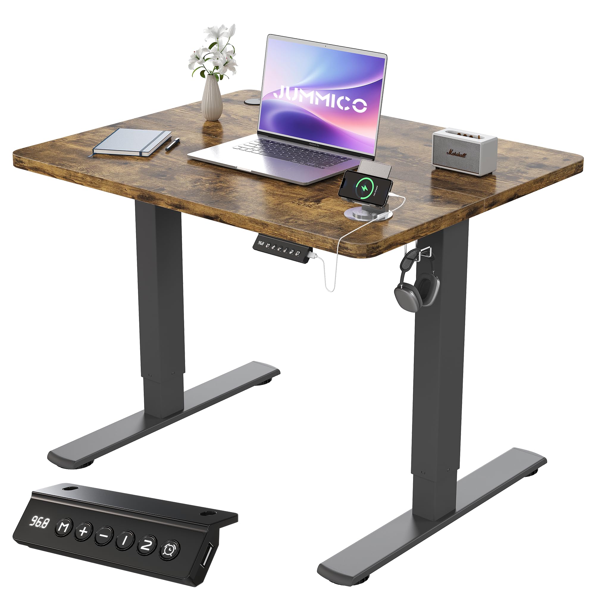 JUMMICO Electric Desk Standing Desk Height Adjustable Desk 80x60cm Brown