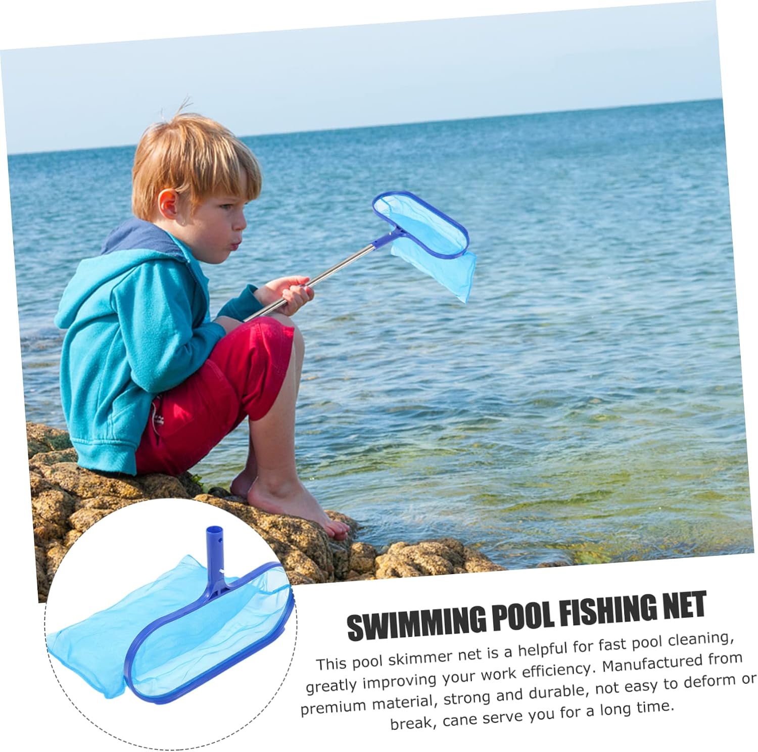 Toddmomy Swimming Pool Leaf Skimmer Net Rake with Ergonomic Handle Fine Mesh Pool Cleaning Tool for Efficiently Leaves and Debris from Pools Fountains and