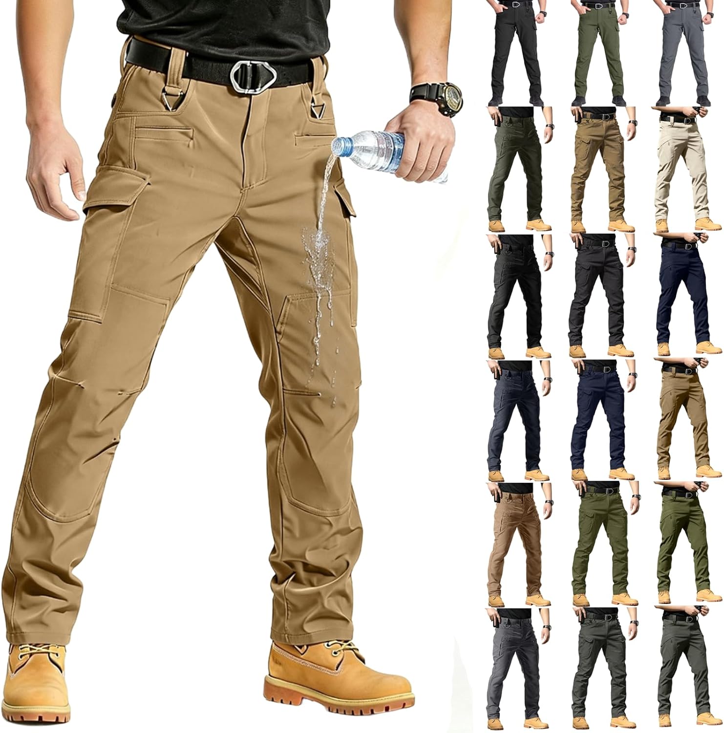 Mens Cargo Pants Flexcamo - Tactical Waterproof Pants Quick Dry Baggy Ripstop Cargo Work Pant Multi Pockets