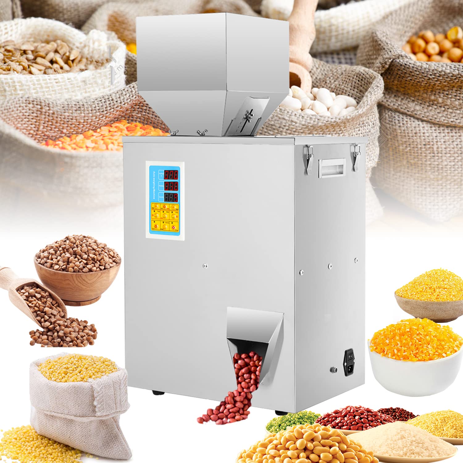 FHRKA Powder Filling Machine Particle Weighing Filling Machine Automatic Bottle Bag Powder Filler for Tea Seeds Grains Powder (1-200g filler)