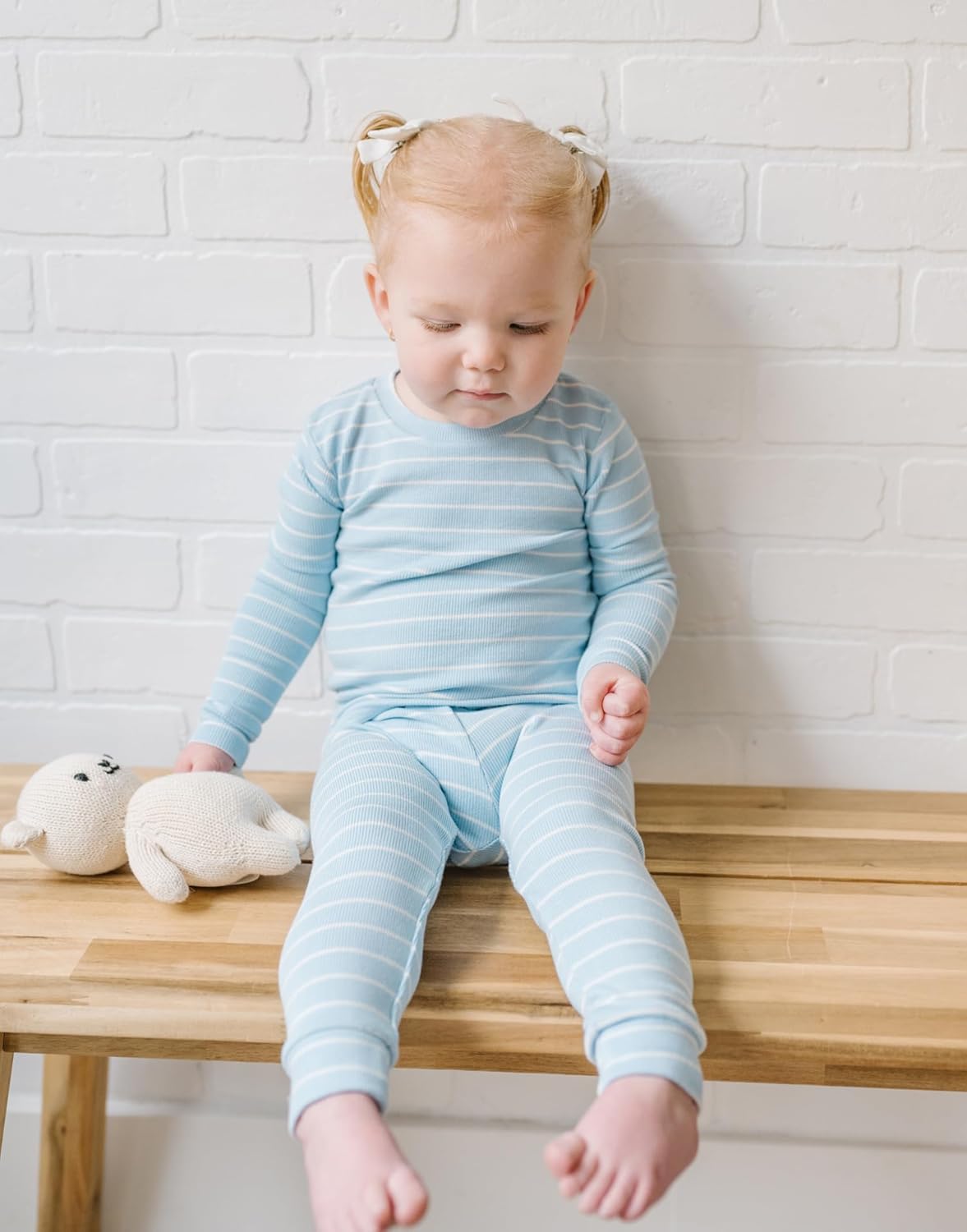 moimoln Stripe Pajamas Set 12M-8Y Ribbed Unisex Baby & Toddler, Soft Viscose, Snug-Fit, Everyday Sleepwear - Image 4