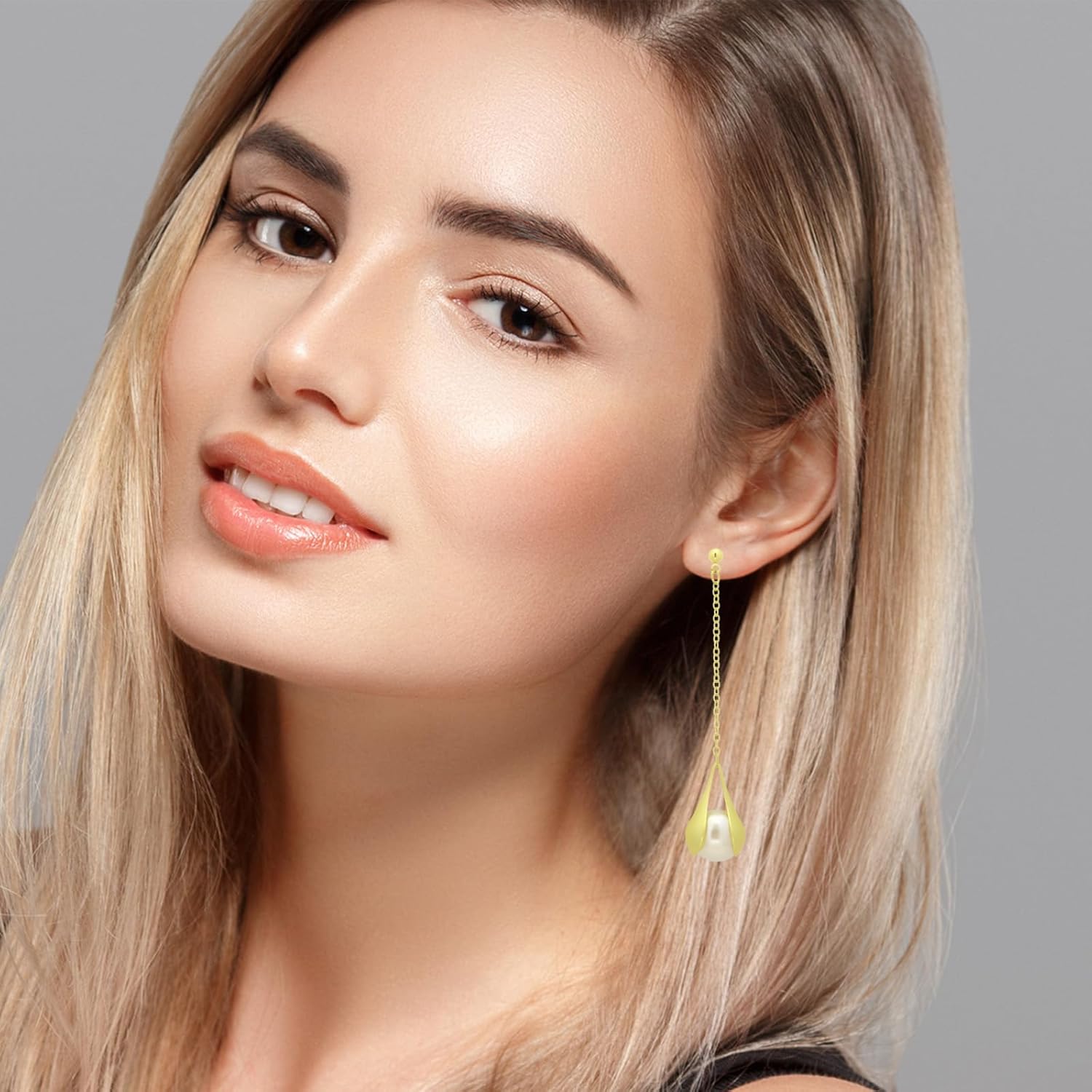 Gold Long Pearl Dangle Earrings For Women, Trendy Gold Pearl Earrings Big White Pearl Dangle Earrings Elegant Pearl Dangling For Prom Wedding Party - Image 6