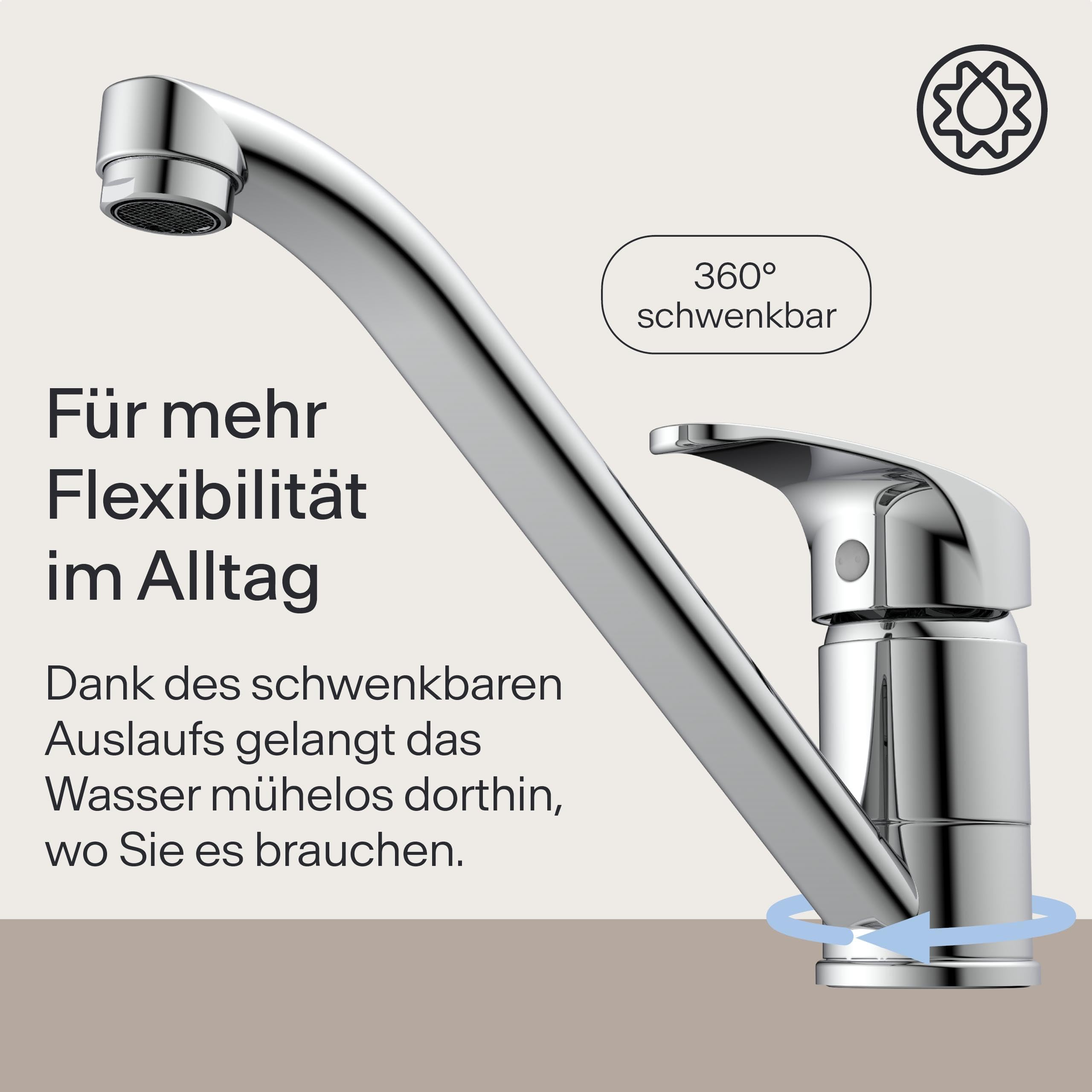 Küchenarmatur WK8 | Wasserhahn Küche | Armatur Spültisch | Mischbatterie für die Küche | Spültischarmatur mit Einhebelmischer | Made in Germany | Chrom