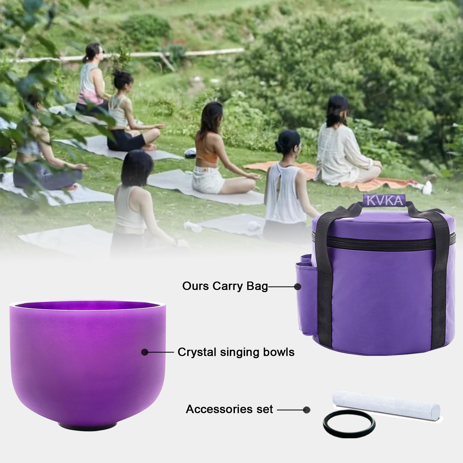 KVKA Campane tibetane, 25 cm, 432 Hz, note B 10 pollici, viola Chakra Sound Healing, per meditazione, antistress rilassamento, con borsa per il trasporto