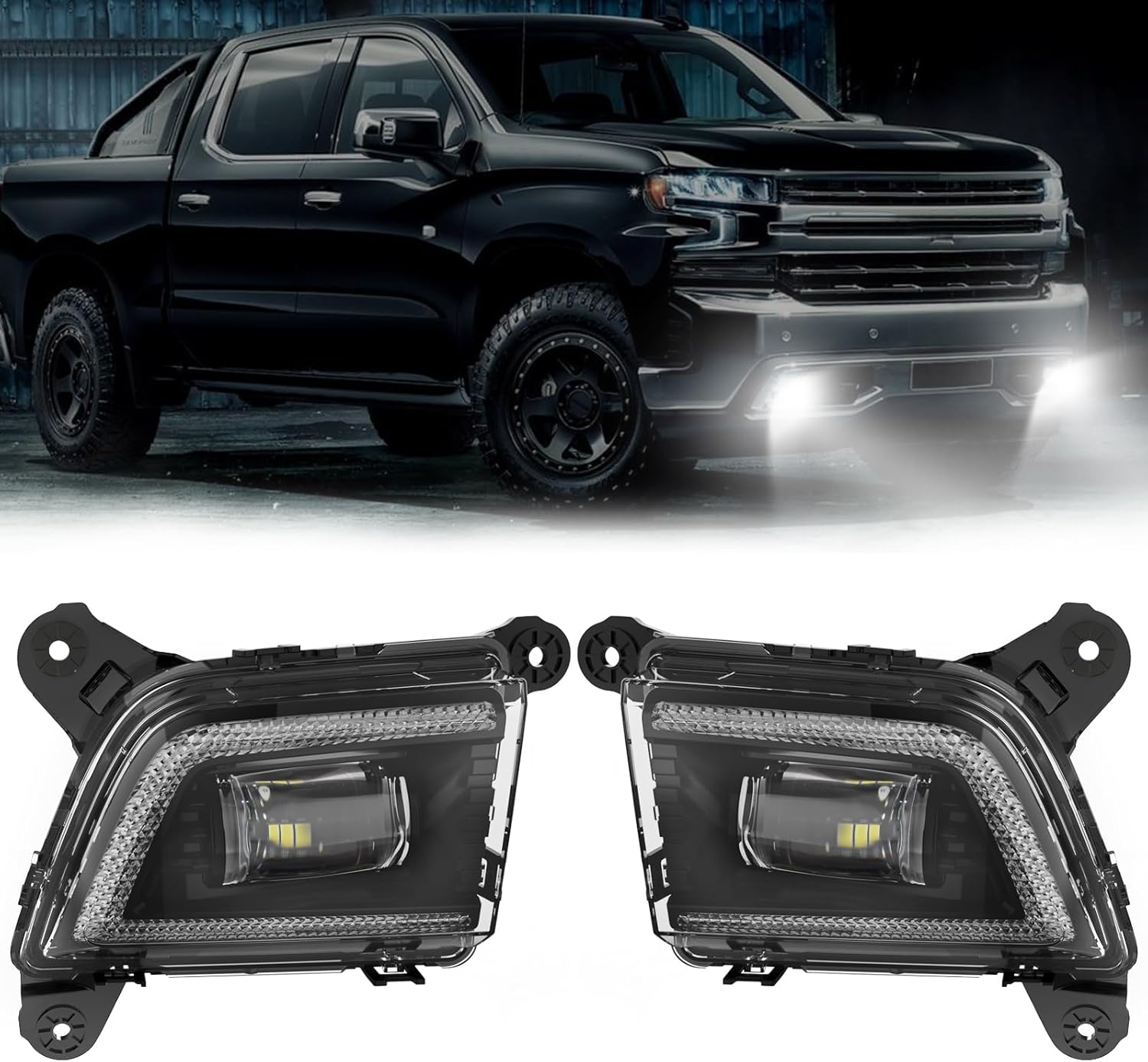 LED Fog Lights for 2019 2020 2021 2022 2023 Chevrolet Silverado 1500 2500HD 3500HD, Trucks Front Driving Fog Lamps Assembly Kit, DOT Approved - 1 Pair(No Including Wiring)