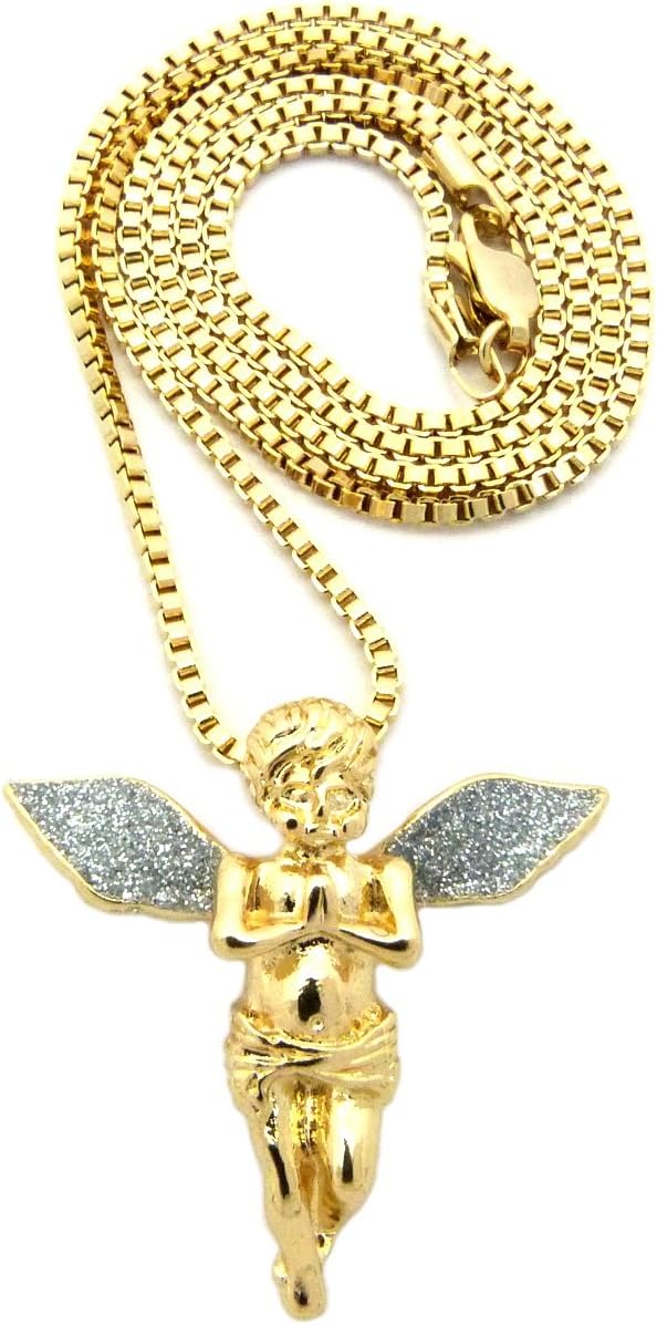 Fashion 21 Sparkled Micro Angel Cherub Pendant 2mm 24 inches Box Chain Necklace Gold Silver Tone - Image 3