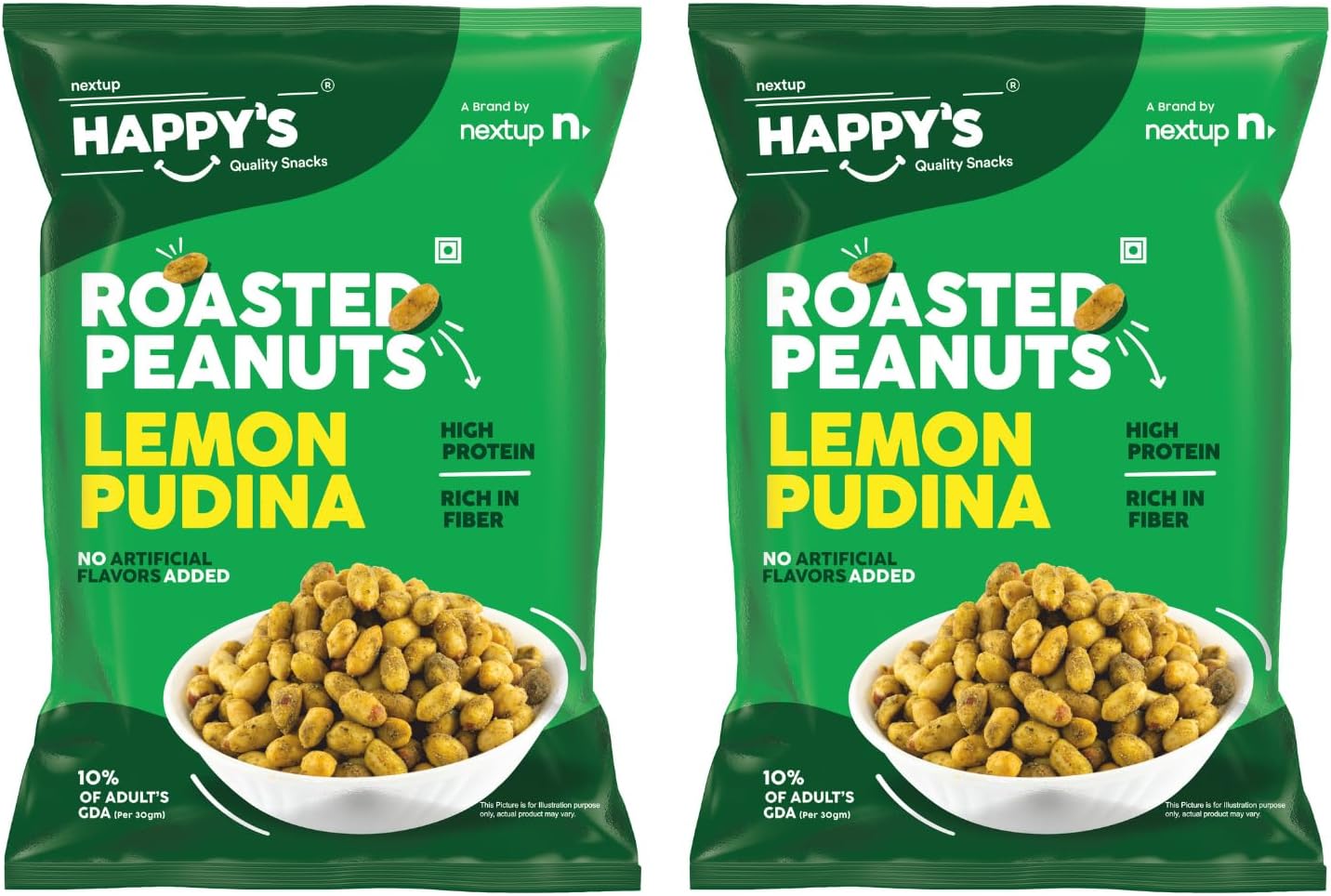 Roasted Peanuts,200 Gm| Pack Of 2| Lemon Pudina Peanuts| Low Fat| Rich In Protein| Roasted,Not Fried| No Artificial Flavors| Healthy Snack For Anytime Snacking|
