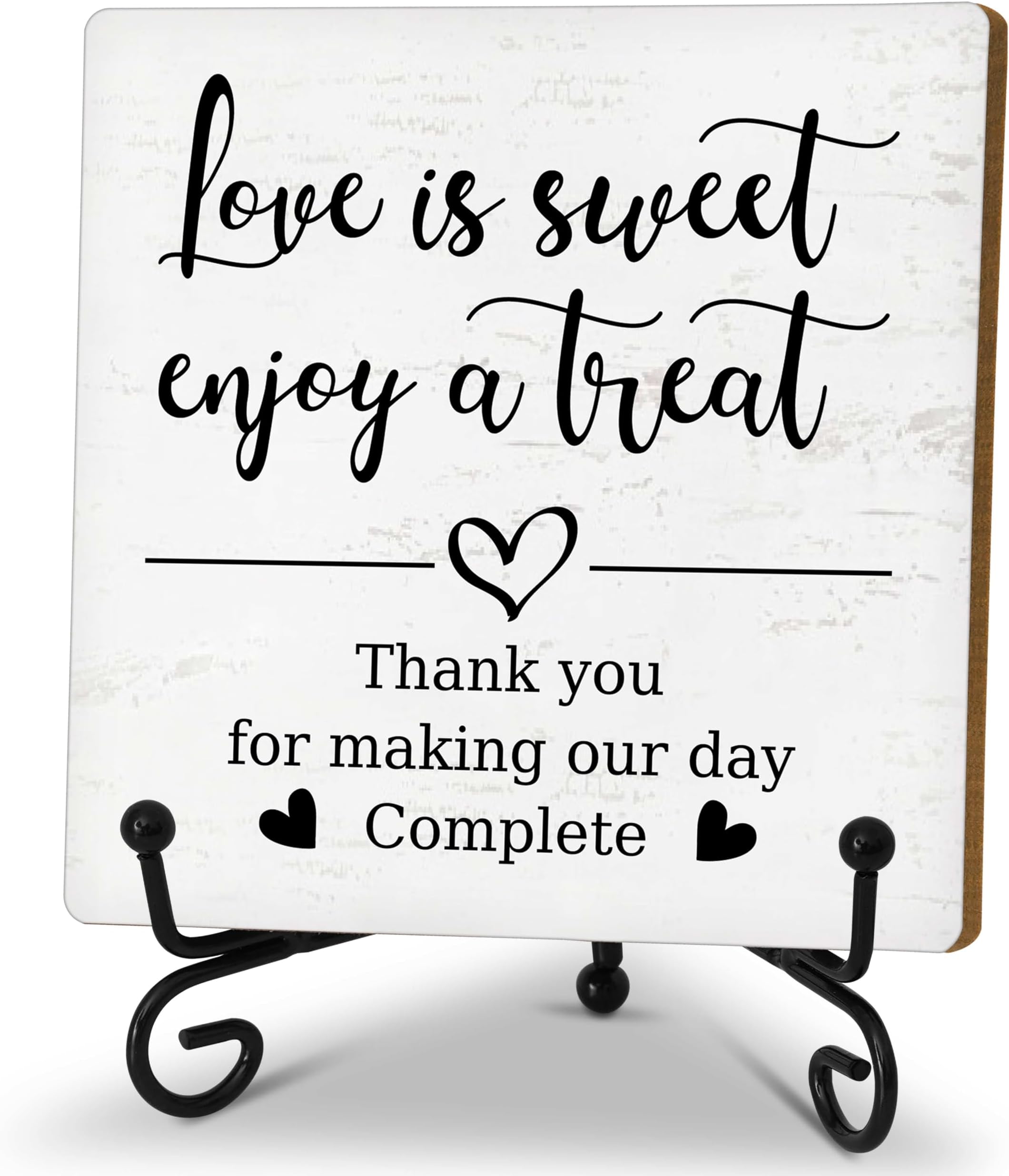 Romantic Wooden Sign With Stand, 'Love Is Sweet Enjoy A Treat' For Dessert Table, Perfect For Wedding, Bridal Shower, Anniversary & Valentine's Day Parties, B17