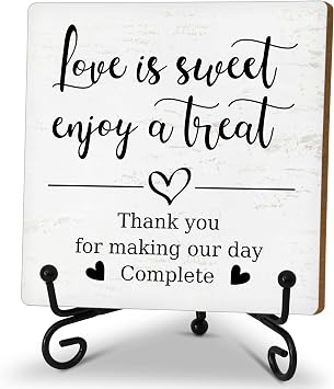Romantic Wooden Sign With Stand,#39;Love Is Sweet Enjoy A Treat For Dessert Table, Perfect For Wedding, Bridal Shower, Anniversary & Valentines Day Parties, B17