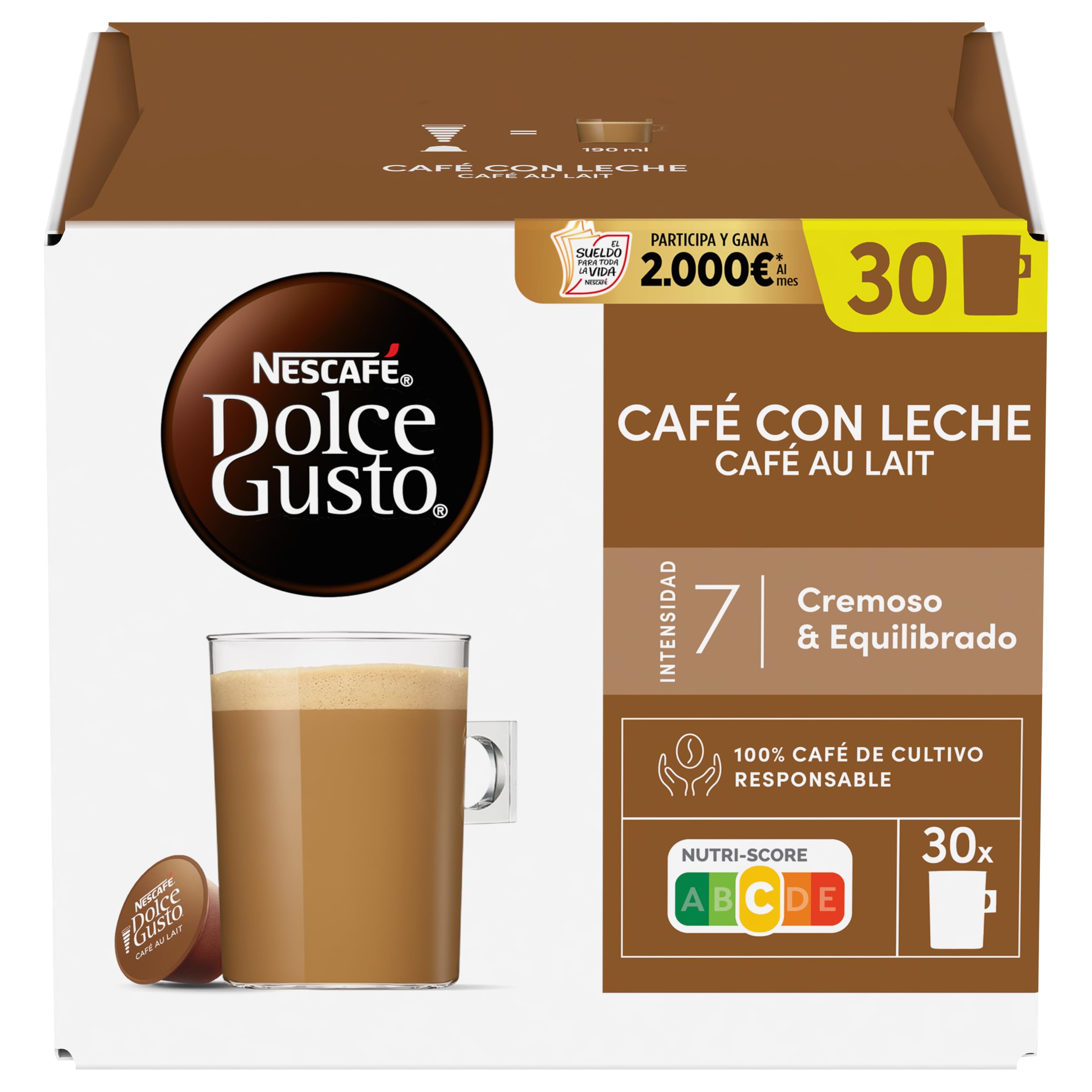 NESCAFÉ Dolce Gusto Café con Leche - Cápsulas de Café, 90 Cápsulas (3 x 30) - Intensidad 7 - Originales para cafeteras Dolce Gusto — view 2