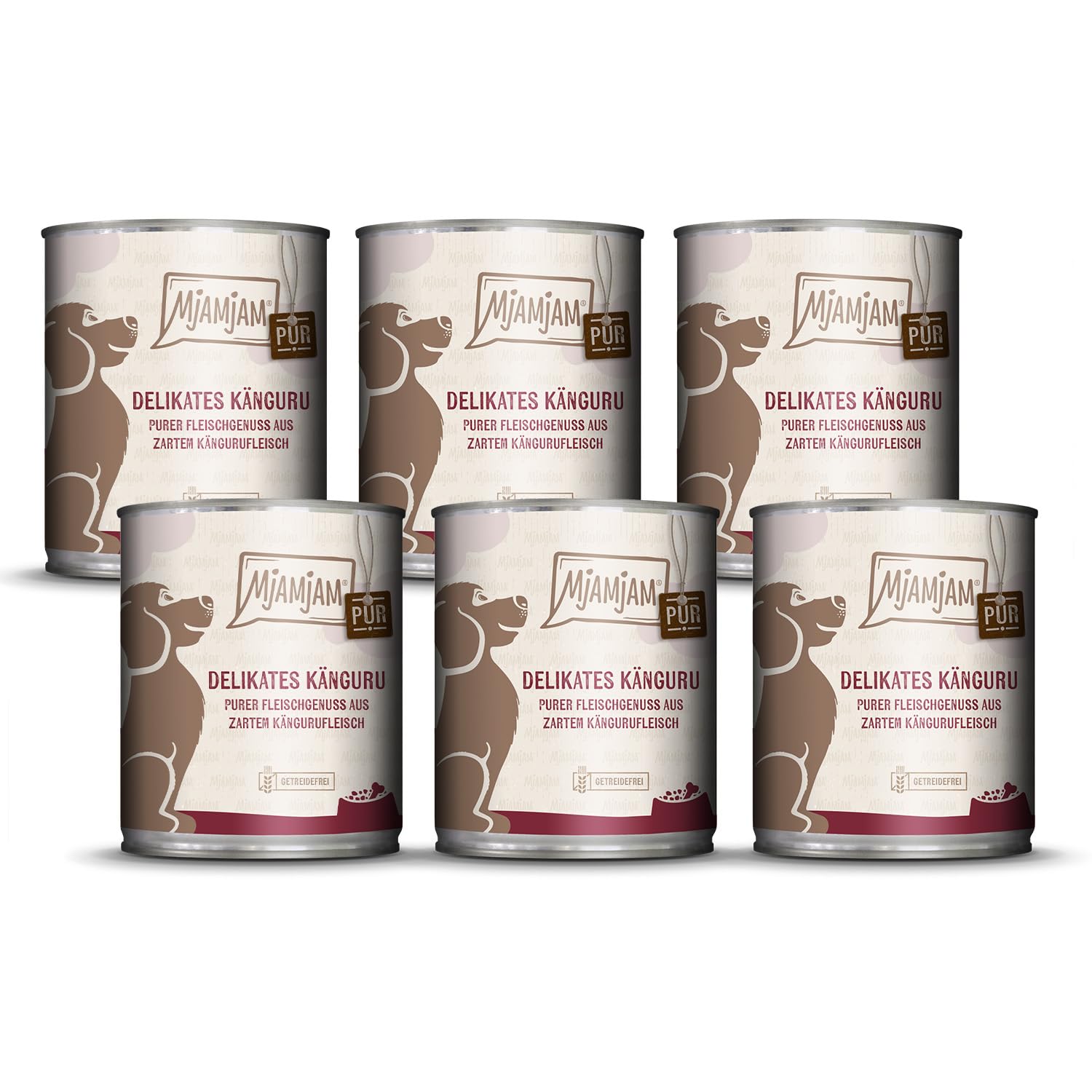 MjAMjAM - Premium Nassfutter für Hunde - purer Fleischgenuss - delikates Känguru pur, 6er Pack (6 x 800 g), getreidefrei mit extra viel Fleisch