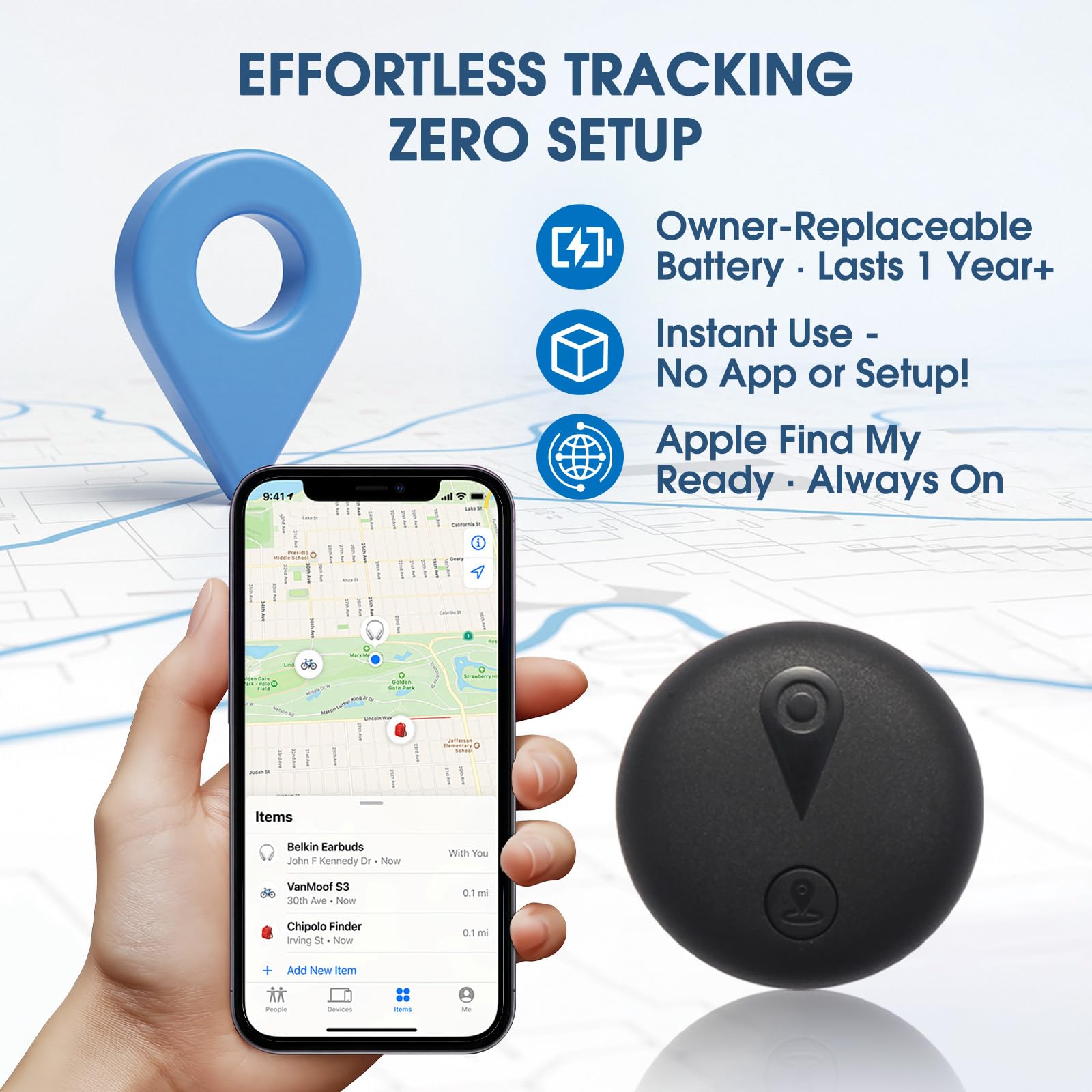 Tracking Devices for Cars Hidden, Undetectable GPS Tracker for Vehicles, Mini Tracker Device, No Monthly Fee Subscription No SIM Card Required, Available for iOS Find My, Splashproof