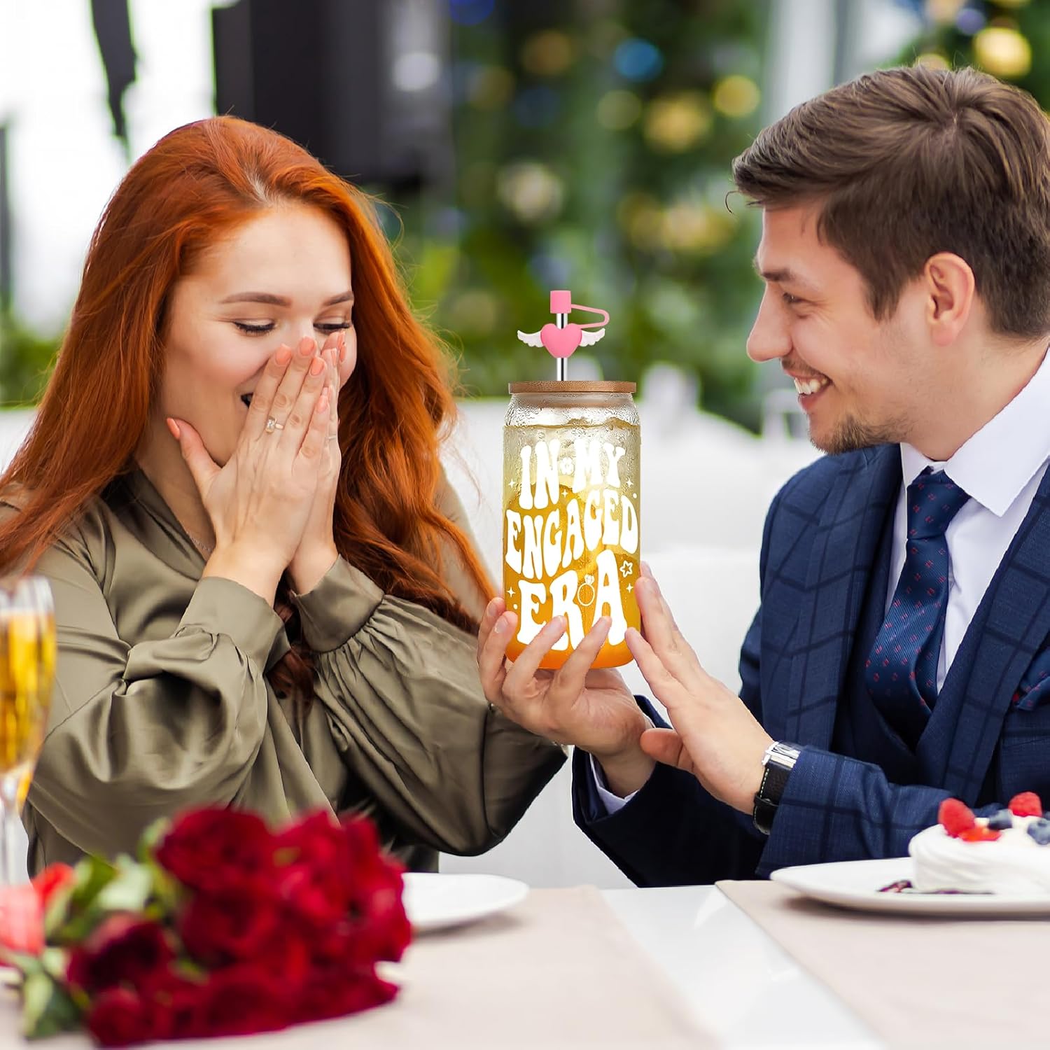 Engagement Valentines Gifts-In My Engaged Era,Wedding Presents for Women,Bride to be Gift for Her,Bridal Shower Gifts,Future Mrs Fiance Gift,16oz Iced Coffee Glass Cup with Lids Straws and Straw Cover - Image 3