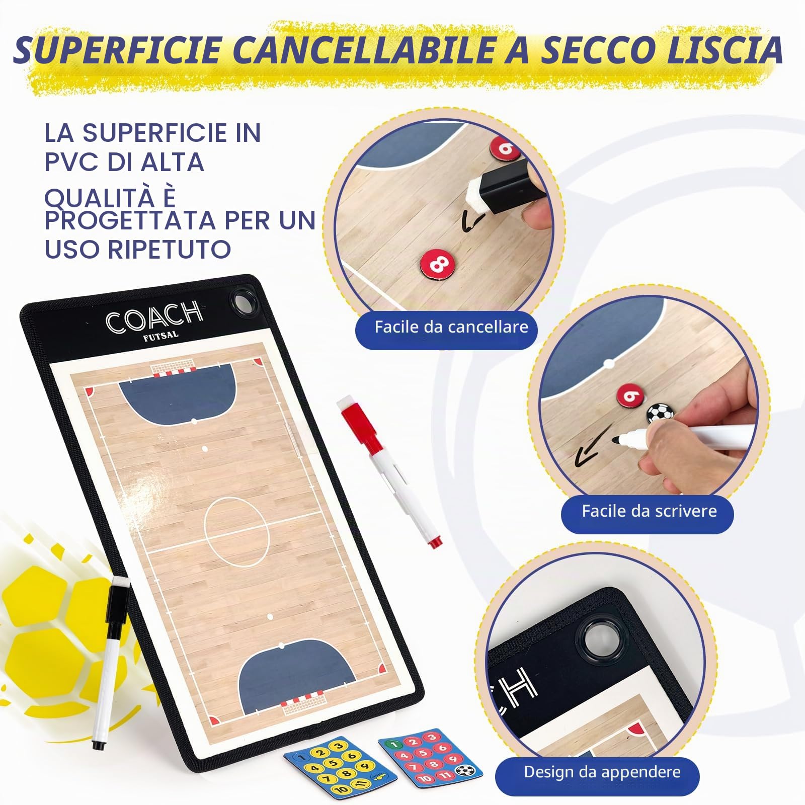 RoseFlower Lavagna Magnetica Calcio Futsal, Lavagna Coach Calcio, Lavagna Tattica Calcio Futsal con Penna Magneti, Lavagna Calcio Futsal Lavagnetta per Insegnare e Formazione, Football Coaching Board