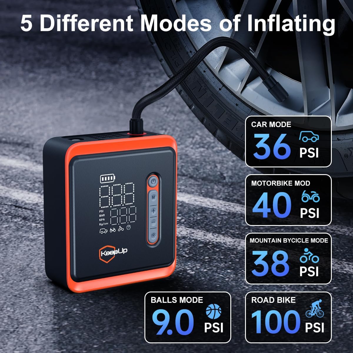Tire Inflator Portable Air Compressor - 150 PSI Cordless Tire Pump with 10000mAh Rechargeable Battery & Emergency Light Air Pump for Car Tires Ebike Motorcycles Bicycles Balls W/Tire Gauge Pressure