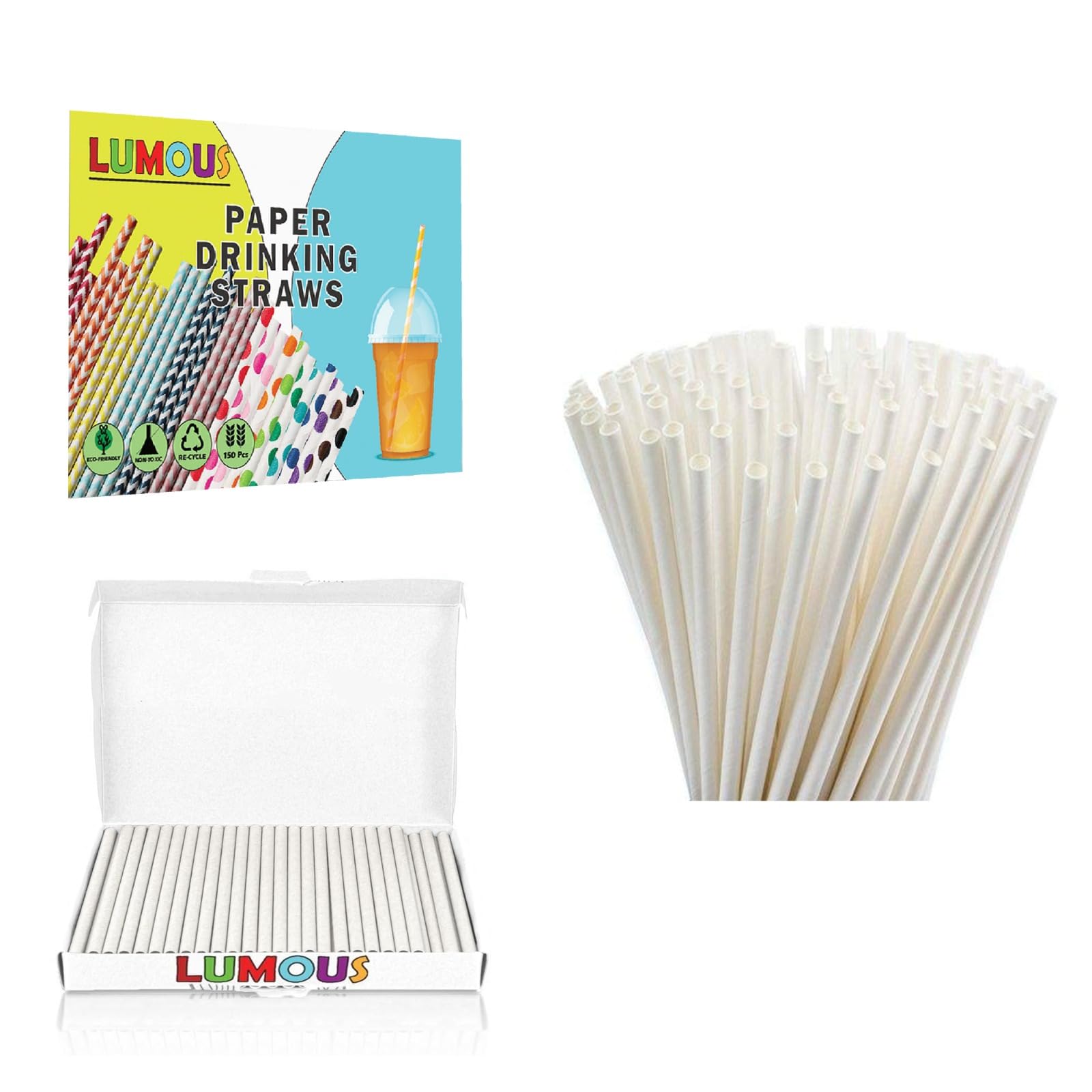 SHARRLA Paper Straws, 450 Pack Paper Drinking Straws Assorted Bio Degradable Drinking Paper Straws Wedding Party, Party Straws, Restaurant, Juice Drinking Straws (450Pcs White)