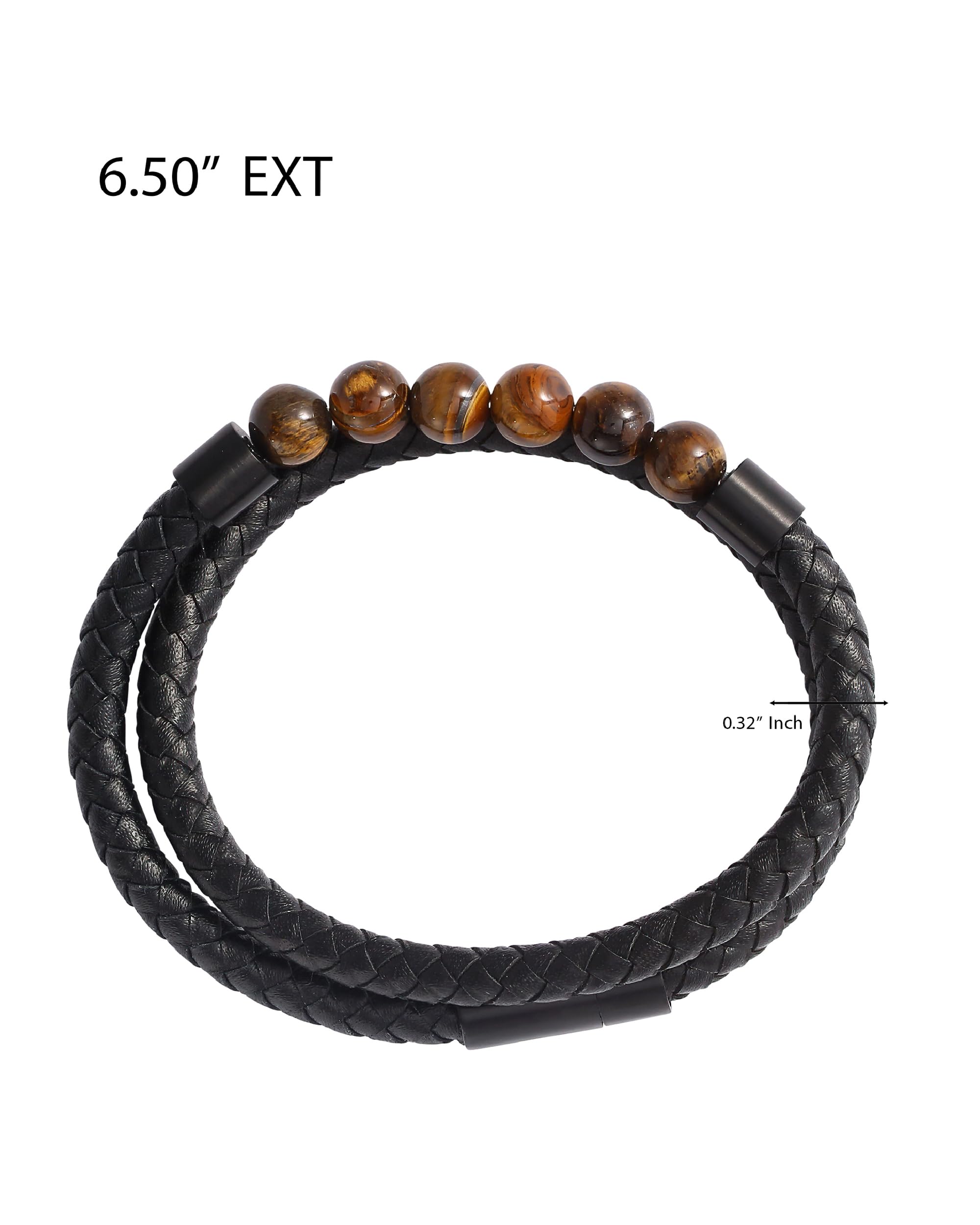 SALLY ROSE Lucky Brand Braided Cord Men's Bracelet with Tiger's Eye Beads, Stainless Steel Hardware