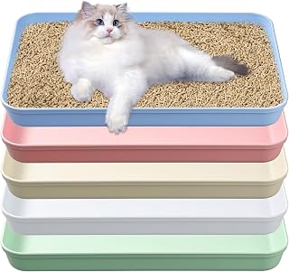 HFYZZ 5 Pack Medium Low-Entry Cat Litter Boxes - 15x10.4x1.6 Inch Plastic Pans for Kittens, Puppies, Bunnies, Guinea Pigs, Multicolor