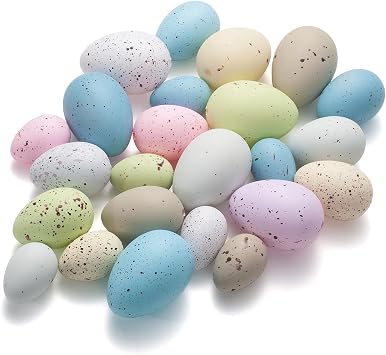 24Pcs Easter Eggs, Plastic Speckled Eggs Decorative Pastel Egg, Assorted Faux Chicken Eggs for DIY Spring Displays, Easter Wreath, Bowl, Vase Fillers, Home Table Centerpiece Decor 8 Colors