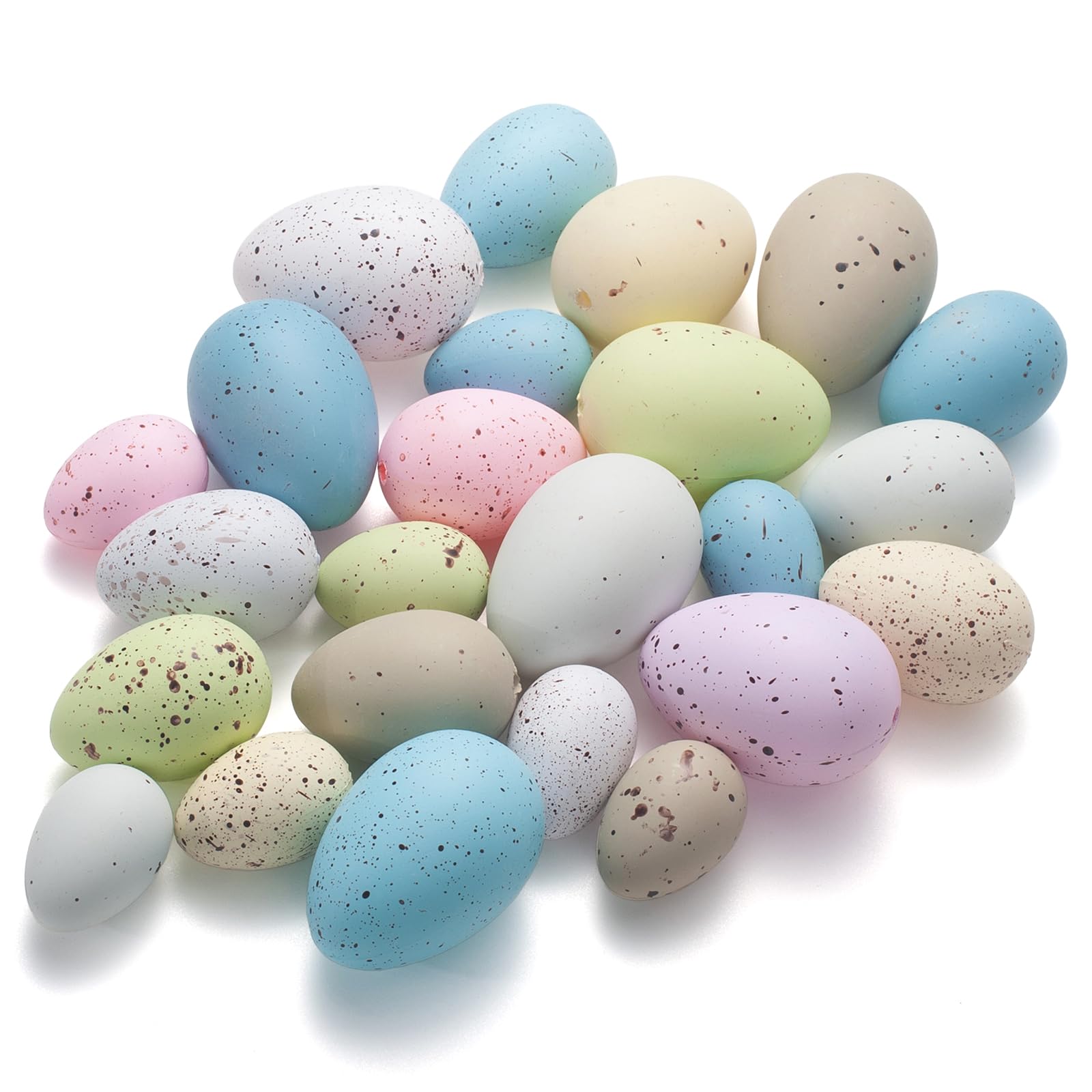 24Pcs Easter Eggs, Plastic Speckled Eggs Decorative Pastel Egg, Assorted Faux Chicken Eggs for DIY Easter Wreath, Bowl, Vase Fillers, Centerpiece, Table Decor (6 Colors)