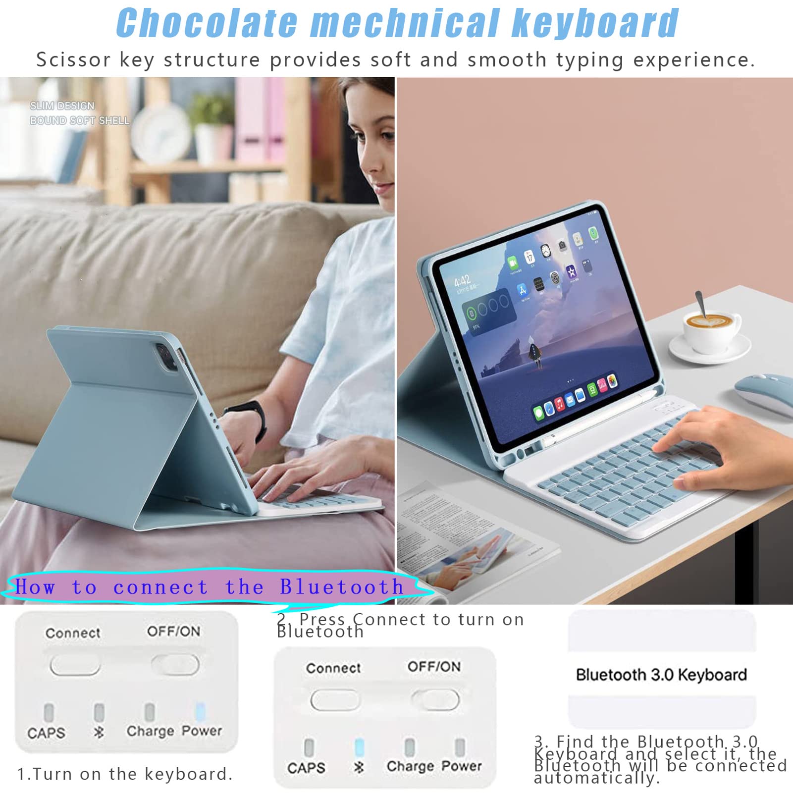 Coque Clavier pour iPad Air 5/Air 4e gén 10.9" 2022/2020, QWERTY Clavier Magnétique Détachable avec Fente pour Stylo, Housse de Clavier sans Fil avec Souris Bluetooth pour iPad Air 10.9", Jaune