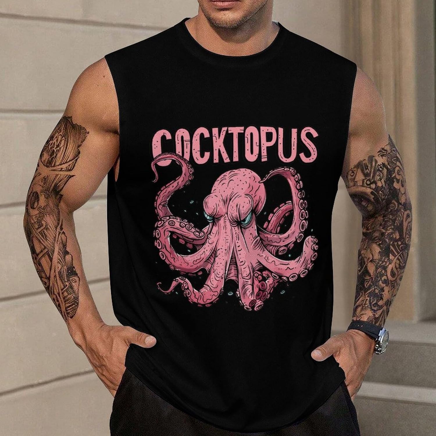 Cocktopus Men Summer Sleeveless Crew Neck Top 5XL