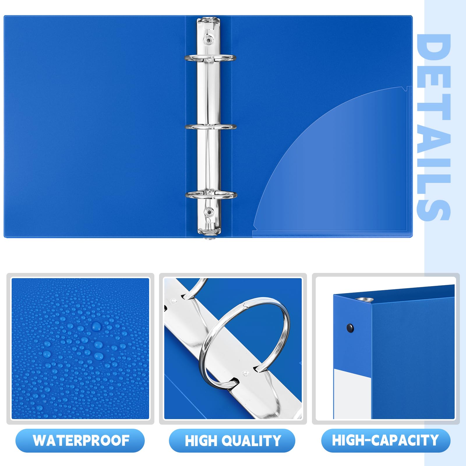 Henoyso 12 raccoglitori a 3 anelli, 5 cm, in plastica flessibile, per lettere da 21 x 28 cm, può contenere 300 fogli con 1 tasca, per ufficio e scuola (blu)