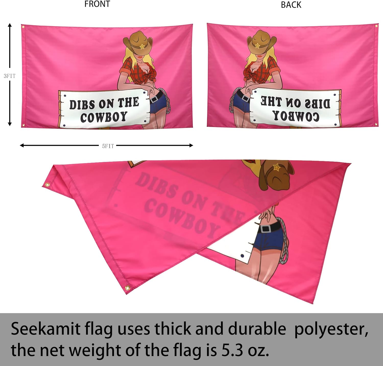 Seekamit Dibs On The Cowboy Flag Pink Funny College Dorm Flags for Girls Cool Girl Flags for Bedroom Room Wall Meme Flags Banner 3x5Ft Indoor Outdoor Garden : Patio, Lawn & Garden