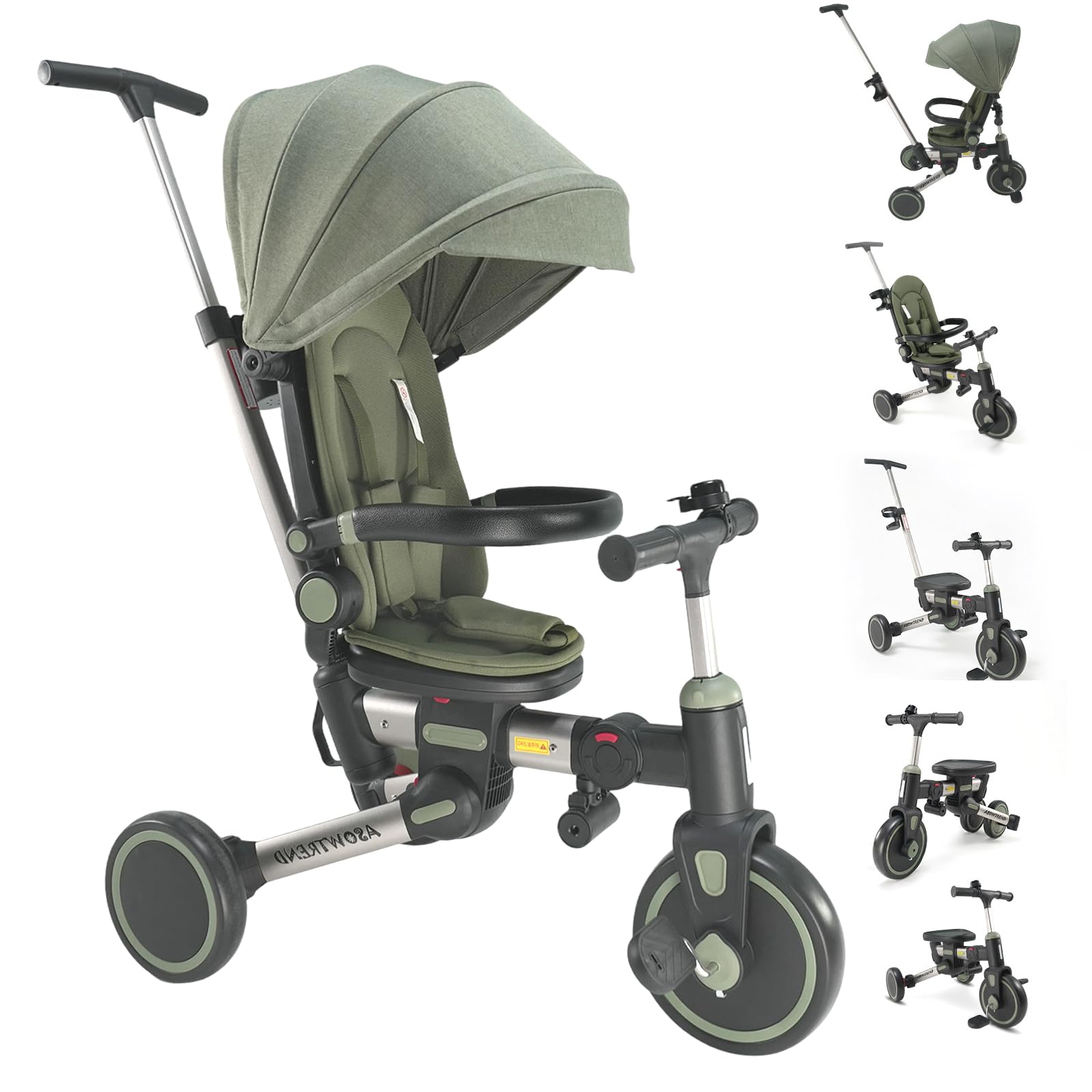 【新品・未使用】ASOWTREND 7in1 子供用 三輪車 グリーン Amazon.co.jp: 【ASOWTREND】 三輪車 手押し棒付き 多機能7in1 6 ヶ月