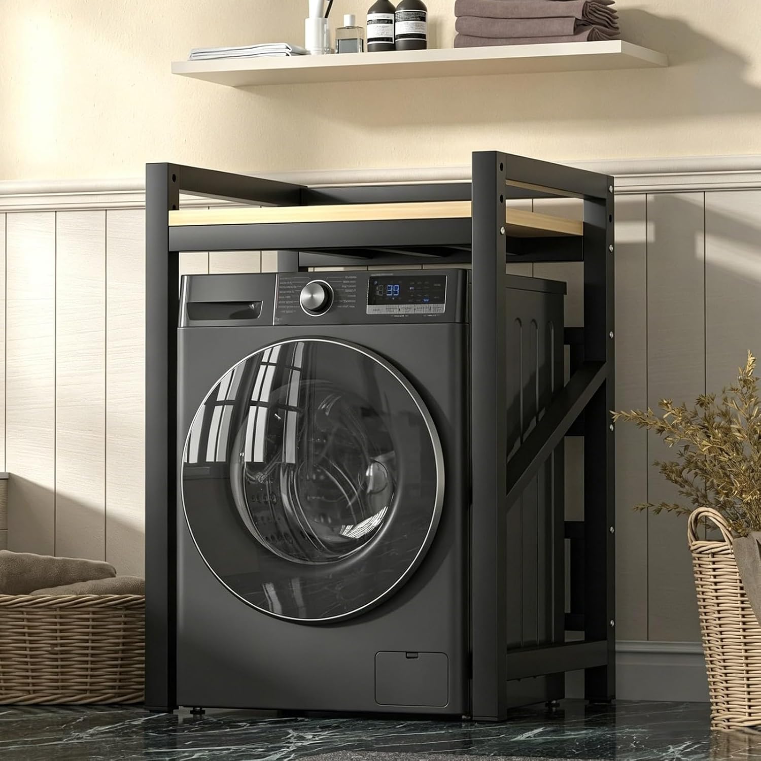 Space Saving Washing Machine Storage, Height Adjustable Tumble Dryer Stand, Washing Machine Storage Unit, Load Capacity 300kg for Bathrooms, Laundry, Utility, Kitchens, 73x63x105cm