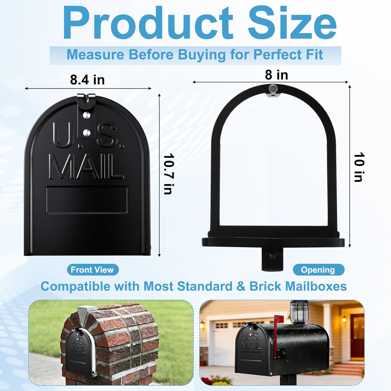 Moxweyeni 8" x 10" Mailbox Door Replacement – Black Metal Snap-in Door – Mailbox Cover with Magnetic Closure – Durable Mail Box Repair Kit for Brick Mail Box Rusted Standard