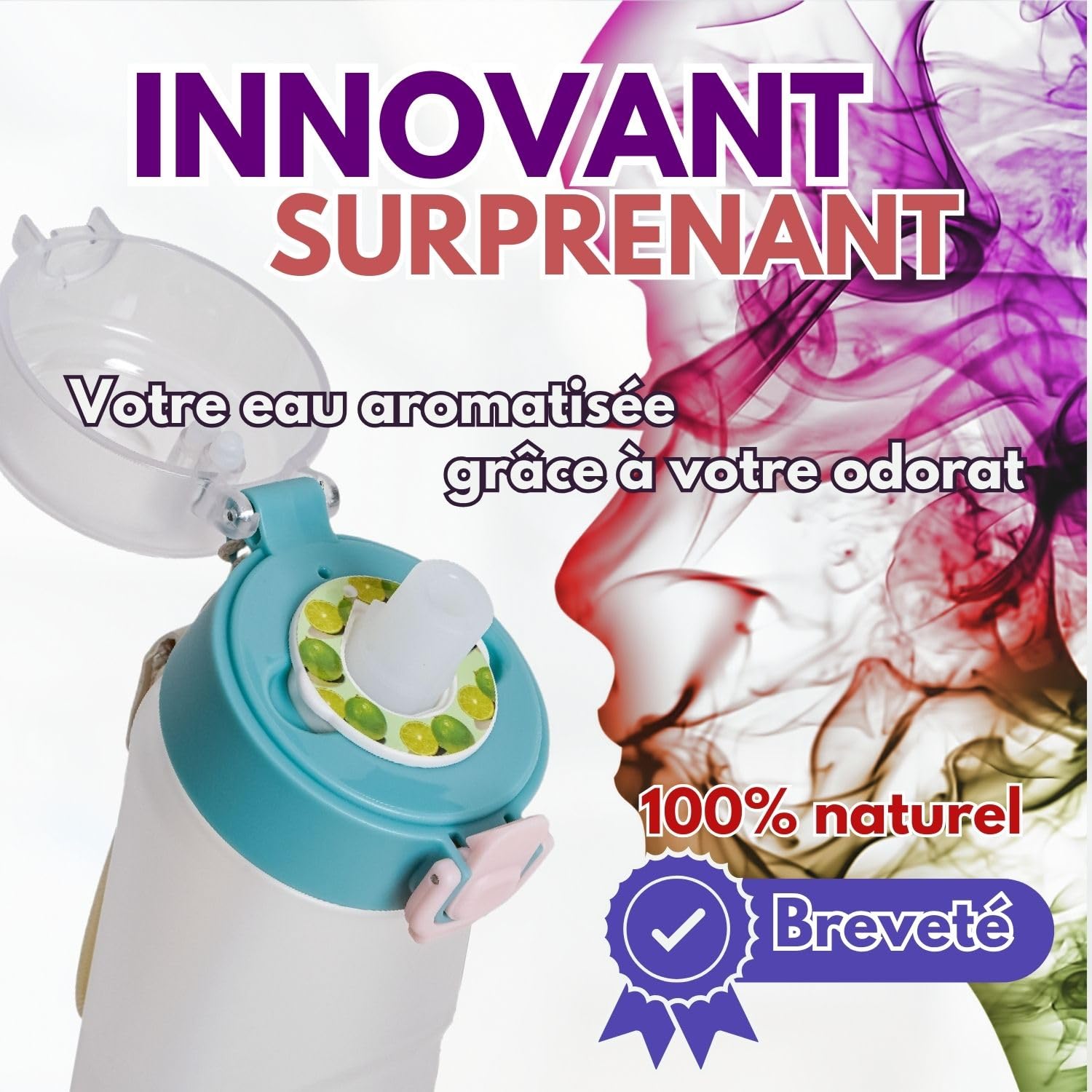 Air Gourde ABBISENSE Bouteille en Tritan sans BPA 750 ml | 6 dosettes saveurs fruits incluses | Couvercle anti-fuite et paille ergonomique, ideale pour adultes et enfants | Eau sans sucre