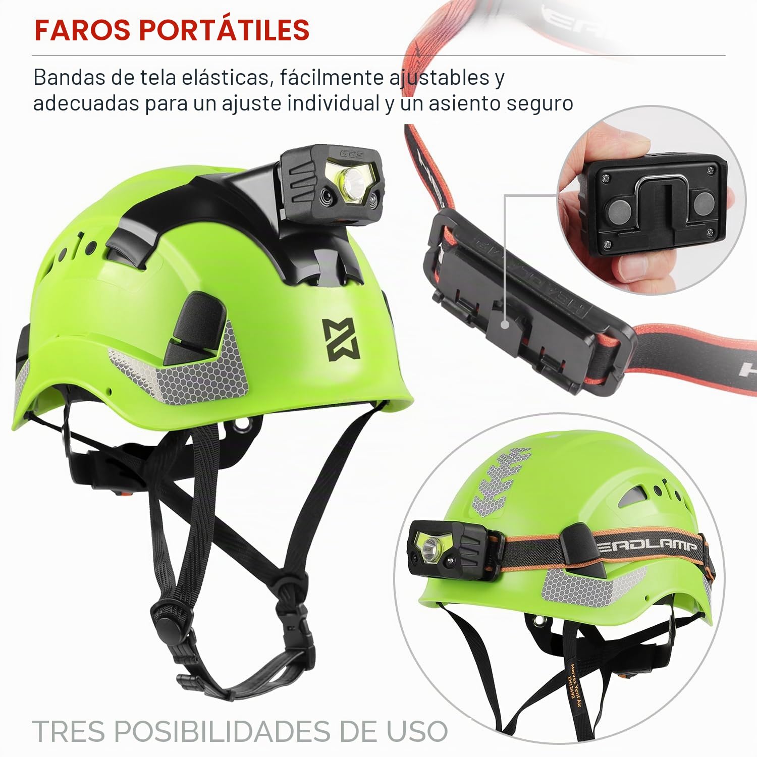 HEARMOR Casco de protección LED ABS para construcción, casco forestal para adultos, certificado EN397 y EN12492, absorción de impactos, resistencia a la penetración