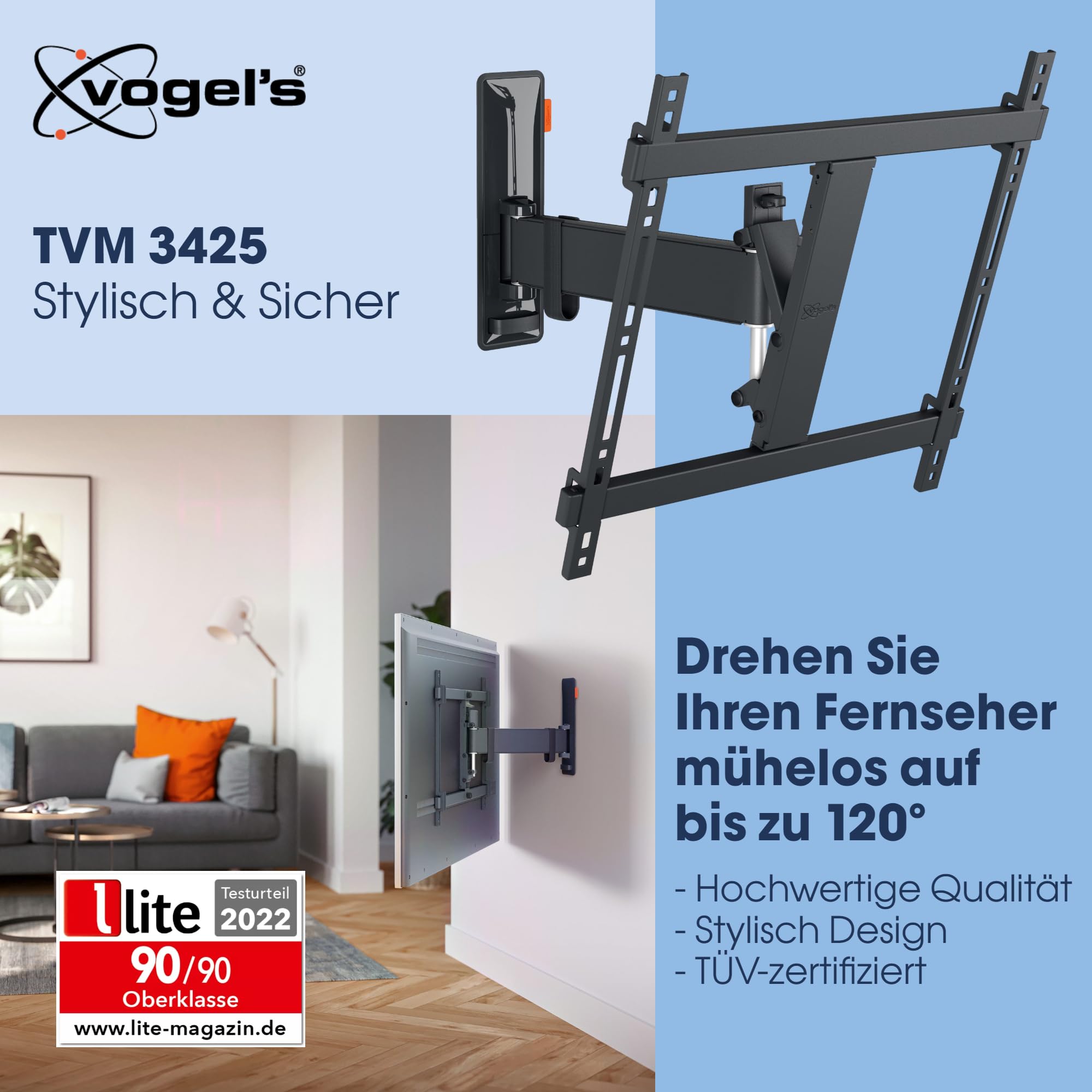 Vogel's Comfort TVM 3425 Bewegliche TV-Wandhalterung für 32-65 Zoll TVs
