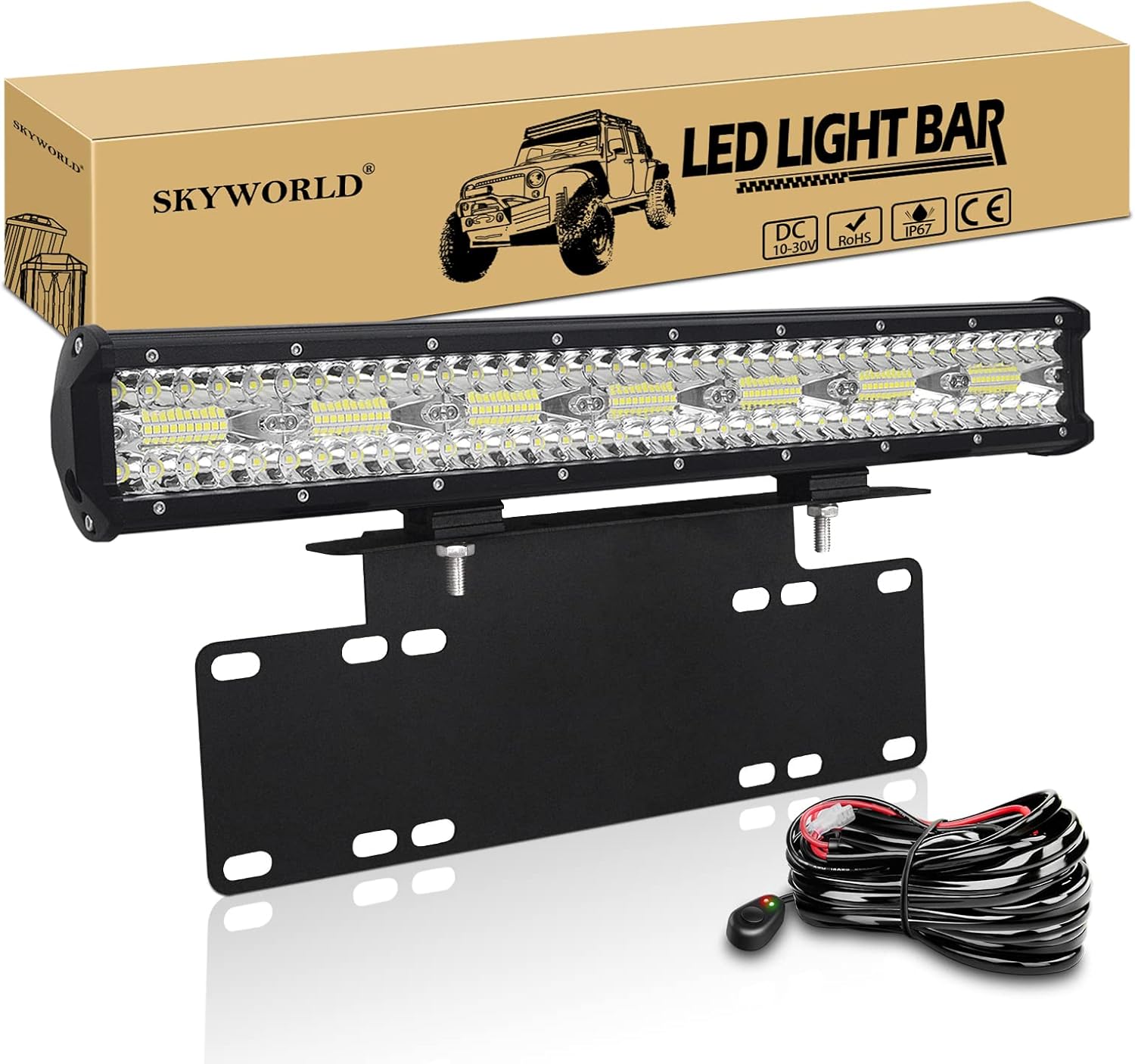 SKYWORLD 61cm 216W Slim Barre De Led Avec Faisceau De Câblage Kit, 12V