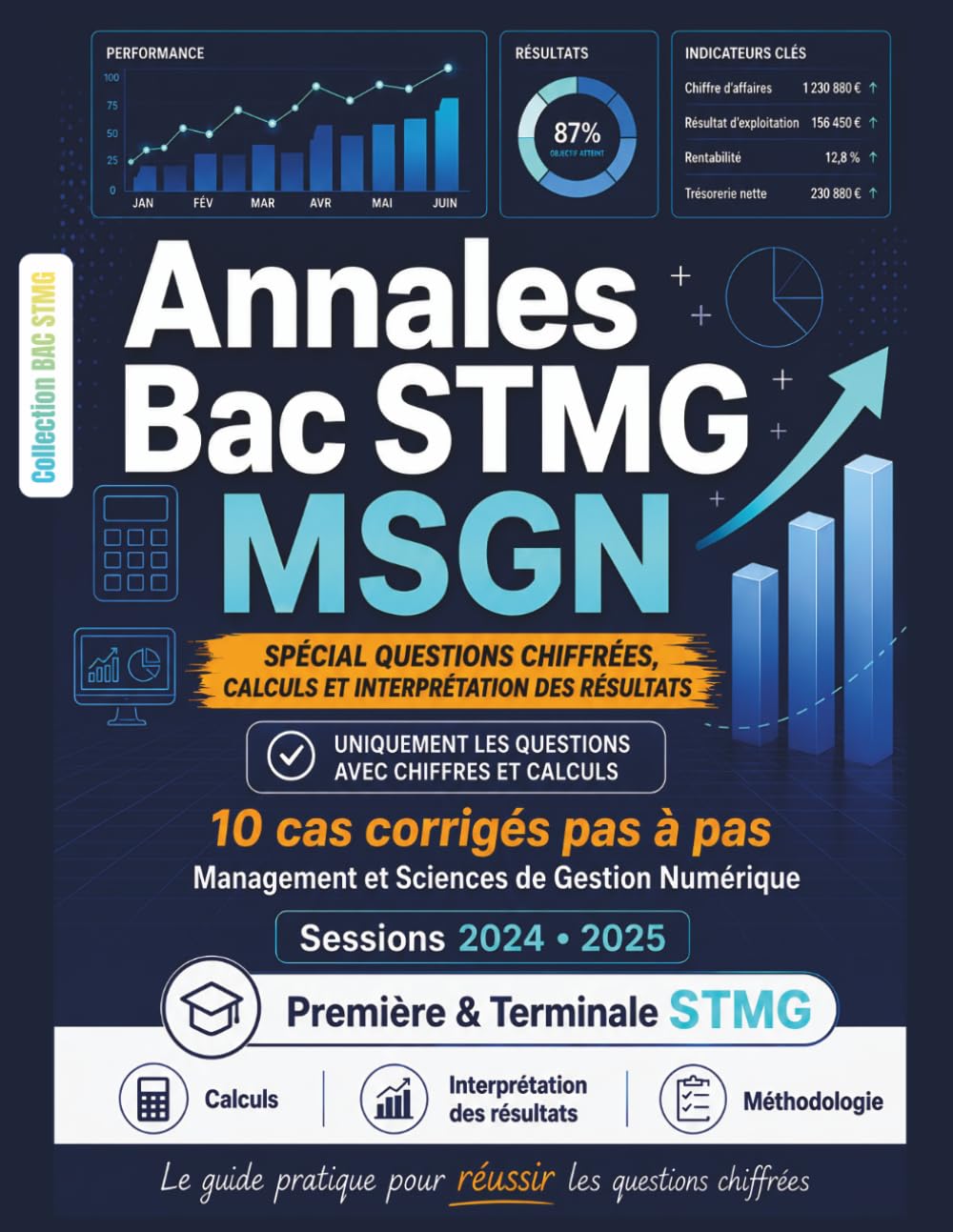 Annales Bac STMG MSGN 2024-2025 – Spécial Questions Chiffrées, Calculs et Interprétation des Résultats: 10 cas corrigés pas à pas pour réussir les ... de Gestion Numérique – Première & Terminale