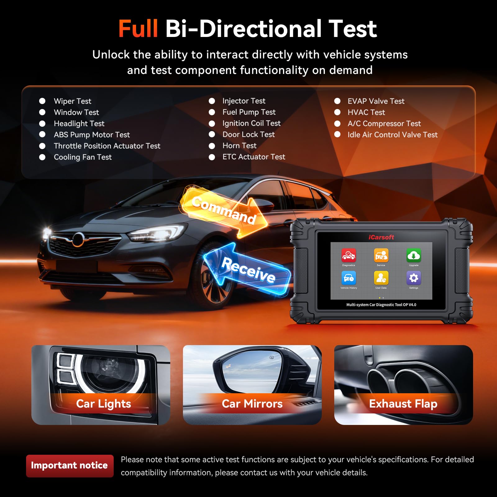 iCarsoft Scanner OBD2 OP V4.0 per Vauxhall/Opel, Diagnosi completa del sistema, 33 servizi di ripristino, test attivo, VIN automatico, più 2 pacchetti di marca opzionali, aggiornamenti WiFi a vita