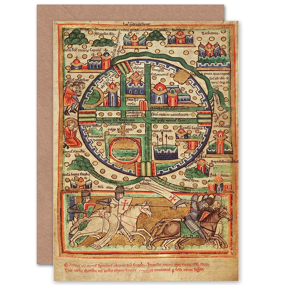 Wee Blue Coo CARD GREETING MAP ANTIQUE JERUSALEM PALESTINE CITY PLAN PRESENT GIFT