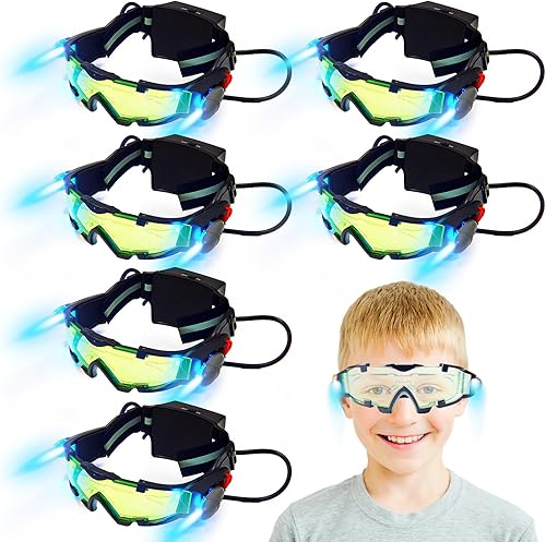 LEIFIDE 6 pares de gafas de visión nocturna, gafas de misión nocturna, equipo de camping, gafas de noche LED, luces abatibles, lentes verdes para