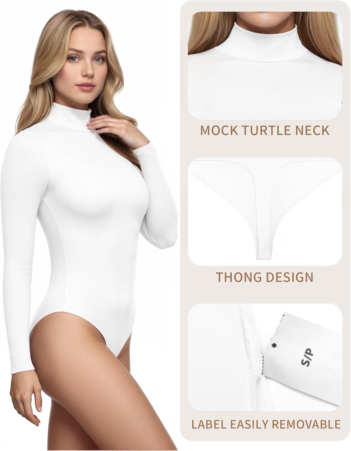 Womens Long Sleeve Body Suits Mock Turtleneck Thong Bodysuits Shirts Trendy Fall Going Out Tops Y2K 2025 - Image 4