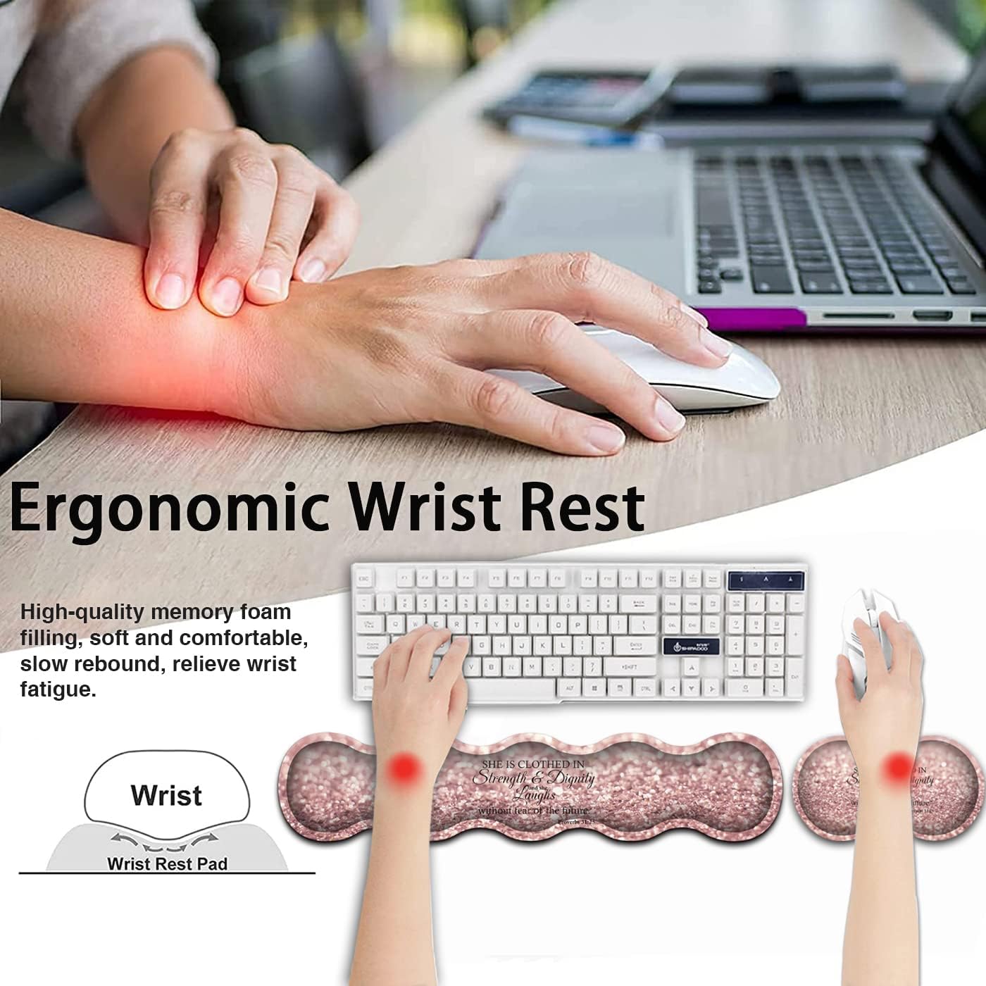 Large Gaming Mouse Pad,Extended Office Desk Mat,Waterproof Desk Writing Pad for Office/Home Ergonomic Mouse &Keyboard Wrist Rest,Proverbs 31:25 Bible Verse Laptop Desk Pad Pink Mousepad Wrist Support