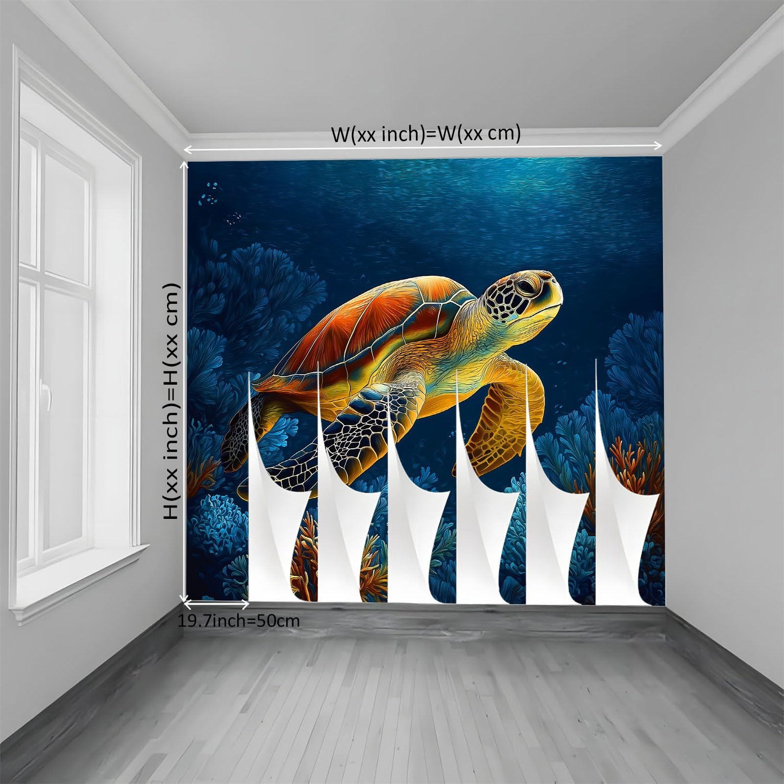 Fototapeta z włókniny, styl kreskówkowy, tapeta 200 x 140 cm (szer. x wys.), nowoczesna tapeta z włókniny, efekt 3D, dekoracja ścienna, morze, rafa koralowa, żółw, tapeta z motywem, tapeta ścienna