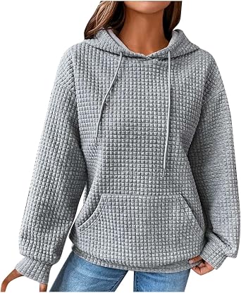 LRMQS Hoodies for Women Trendy Fall Fashion 2026 Waffle Knit Drawstring Pullover Sweatshirts Loose Fit Casual Cute Clothes