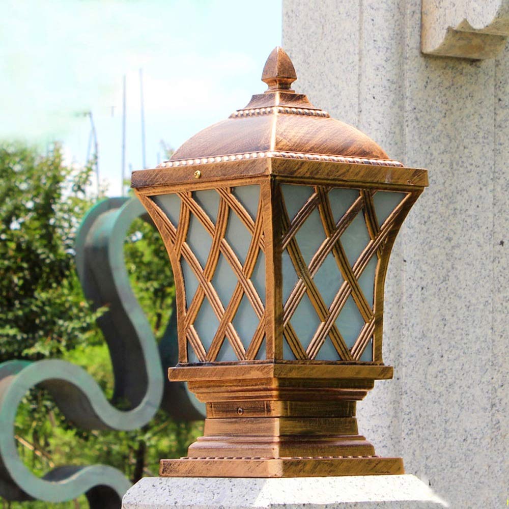 HELCEKOU Vintage Modern Black Die-cast Aluminum Post Pillar Lamps Outdoor Square Column Pedestal Lamp Exterior Glass Waterproof Lawn Garden Bollard Entrance Patio Light Fixture Pathway