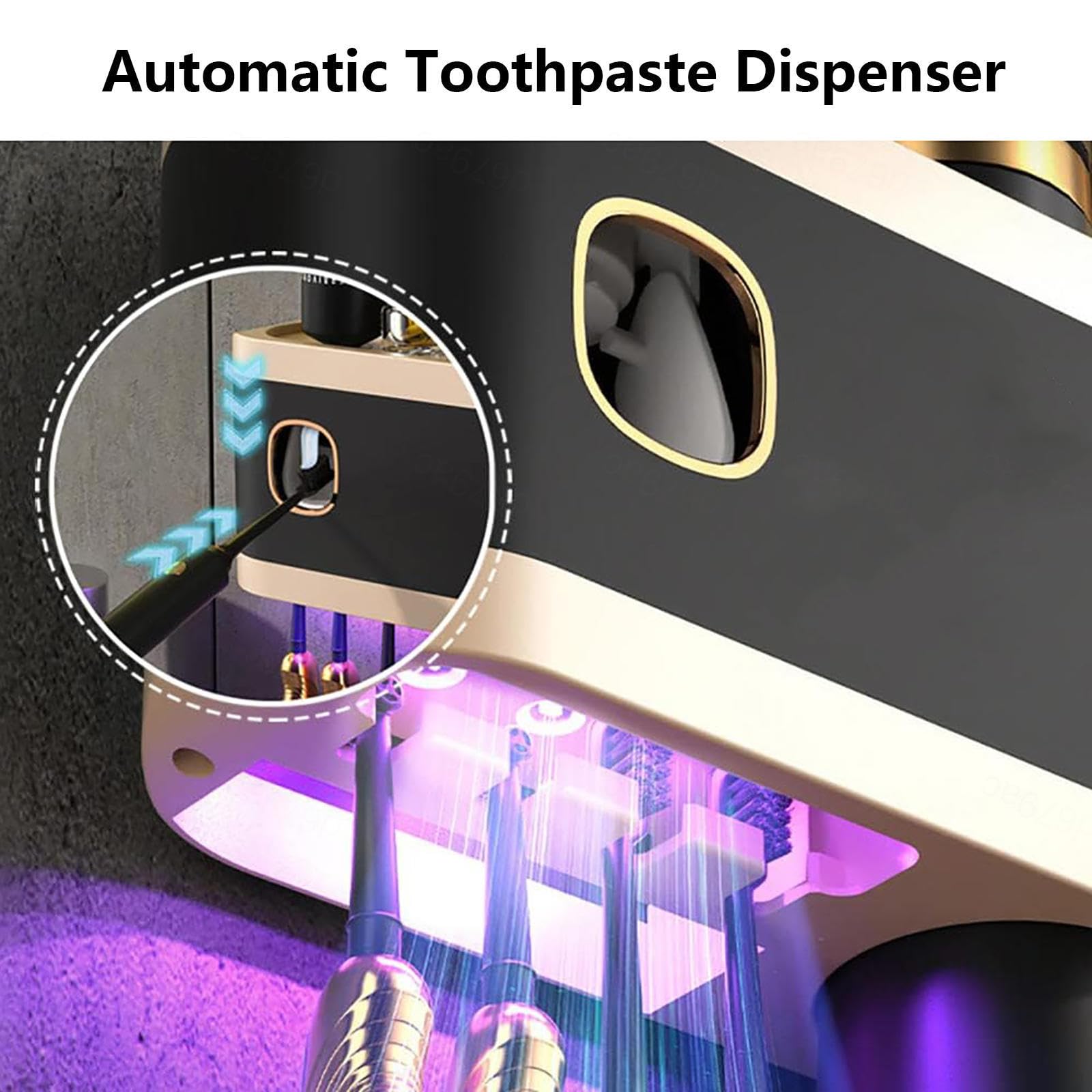 Porta Cepillo De Dientes Inteligente Limpieza Profunda con UV, Porta Cepillo De Dientes Montado En La Pared con Múltiples Ranuras De Carga Solar USB, Toothbrush Holder,2-Cups